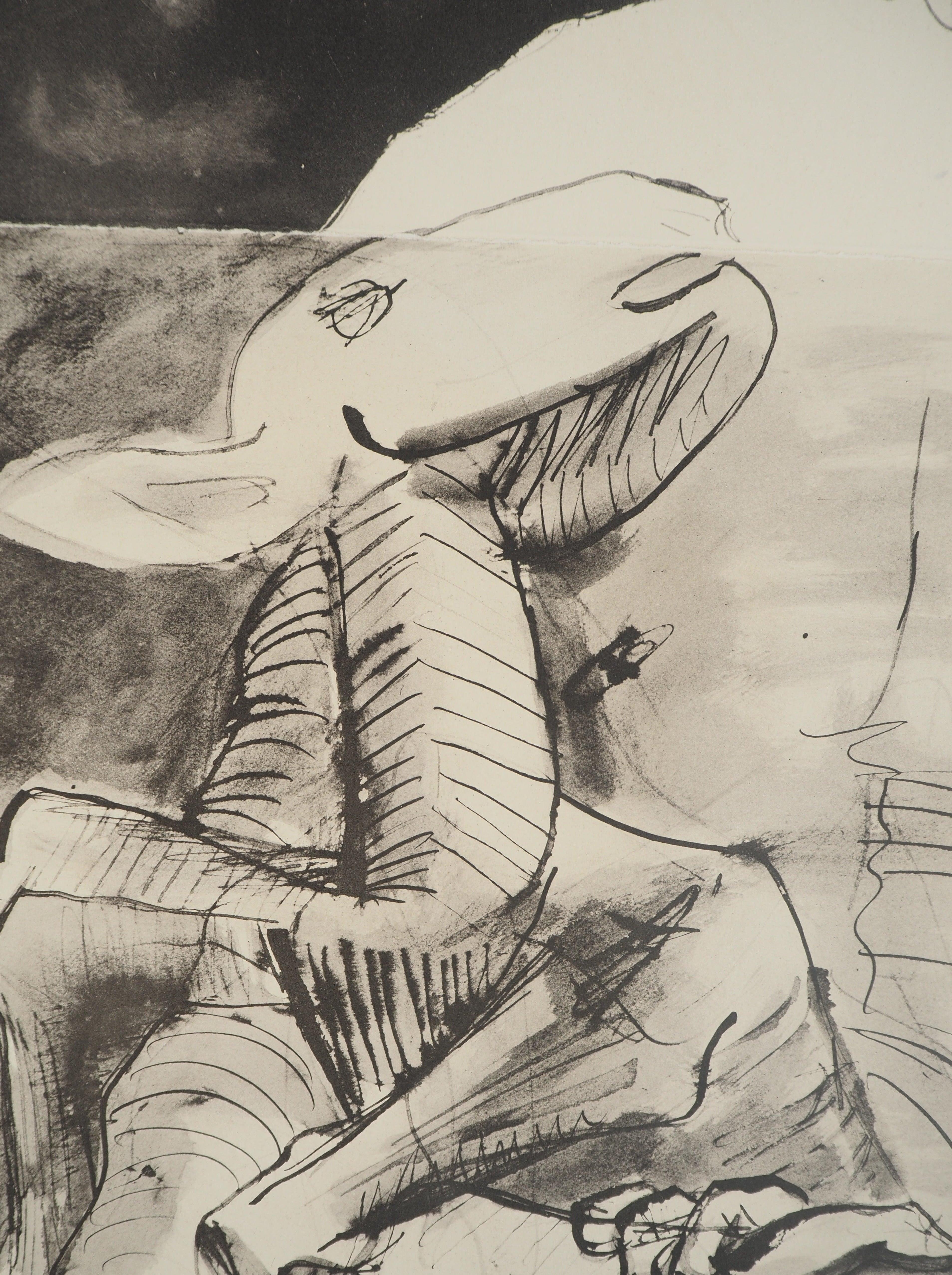 Picasso, Composition (Orozco 238), Picasso, La flûte double (d'après) - Beige Figurative Print par Pablo Picasso