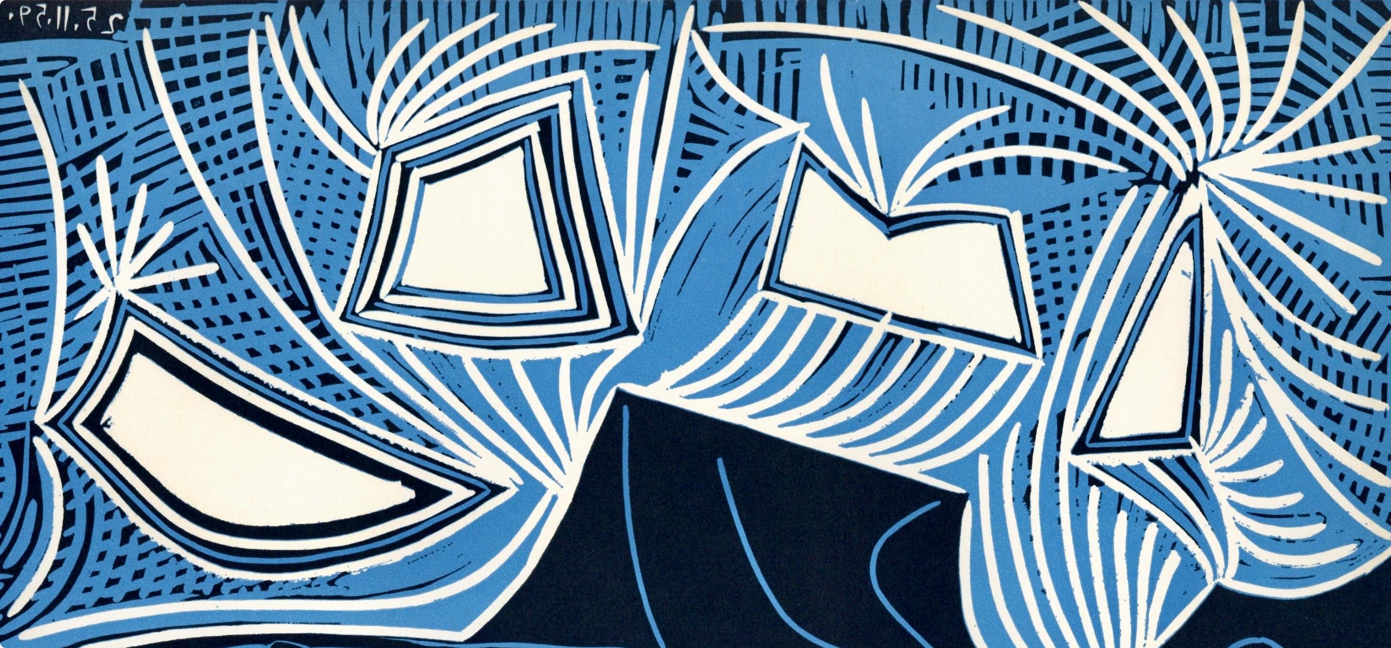 Linocut on archival paper. Unsigned and unnumbered, as issued. Good condition. Notes: From the volume, Pablo Picasso: Linogravures. Published by France Éditions Cercle d'Art, Paris; printed by Verlag Gerd Hatje, Stuttgart, 1962. Excerpted from the