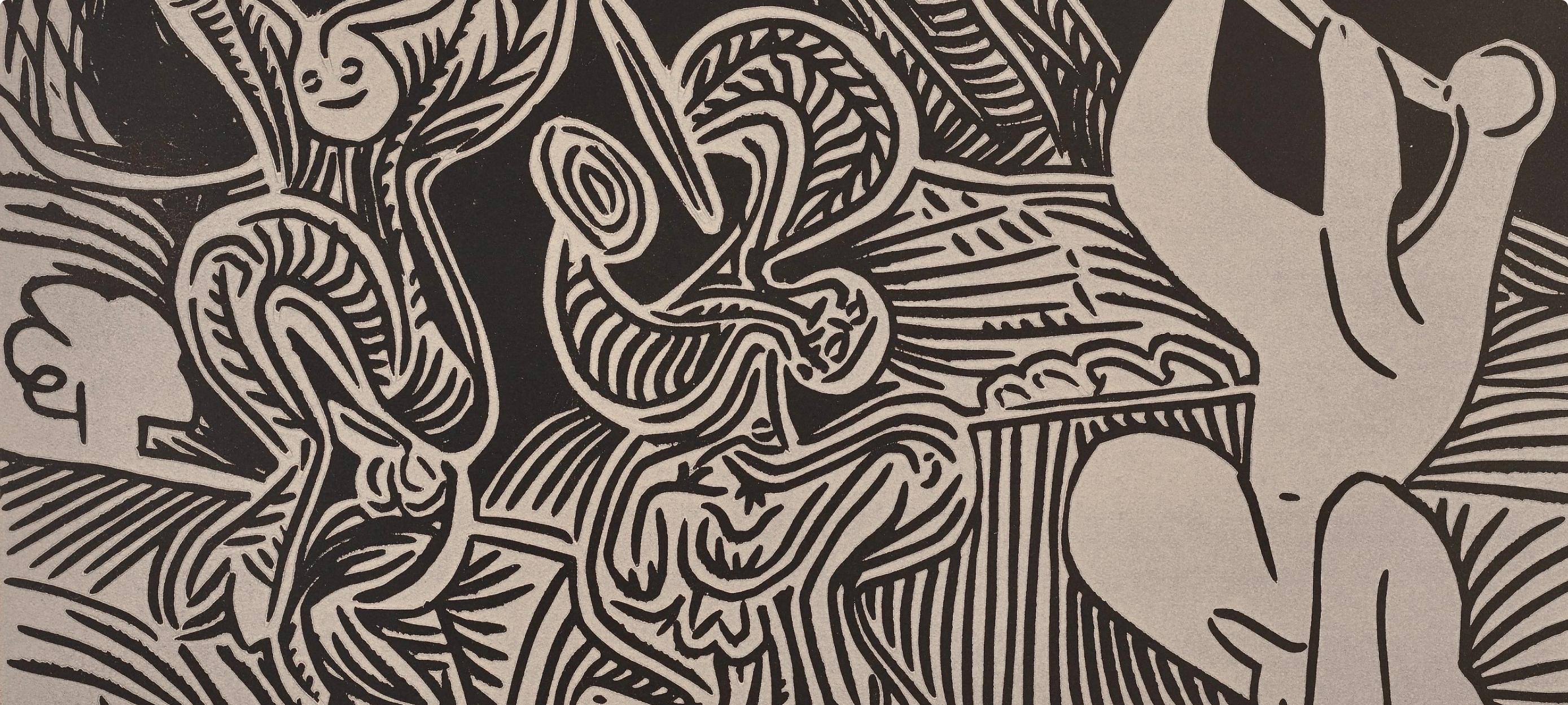Picasso, Danseurs et musicien (Orozco 214), Grabados al linóleo (d'après) - Cubisme Print par Pablo Picasso