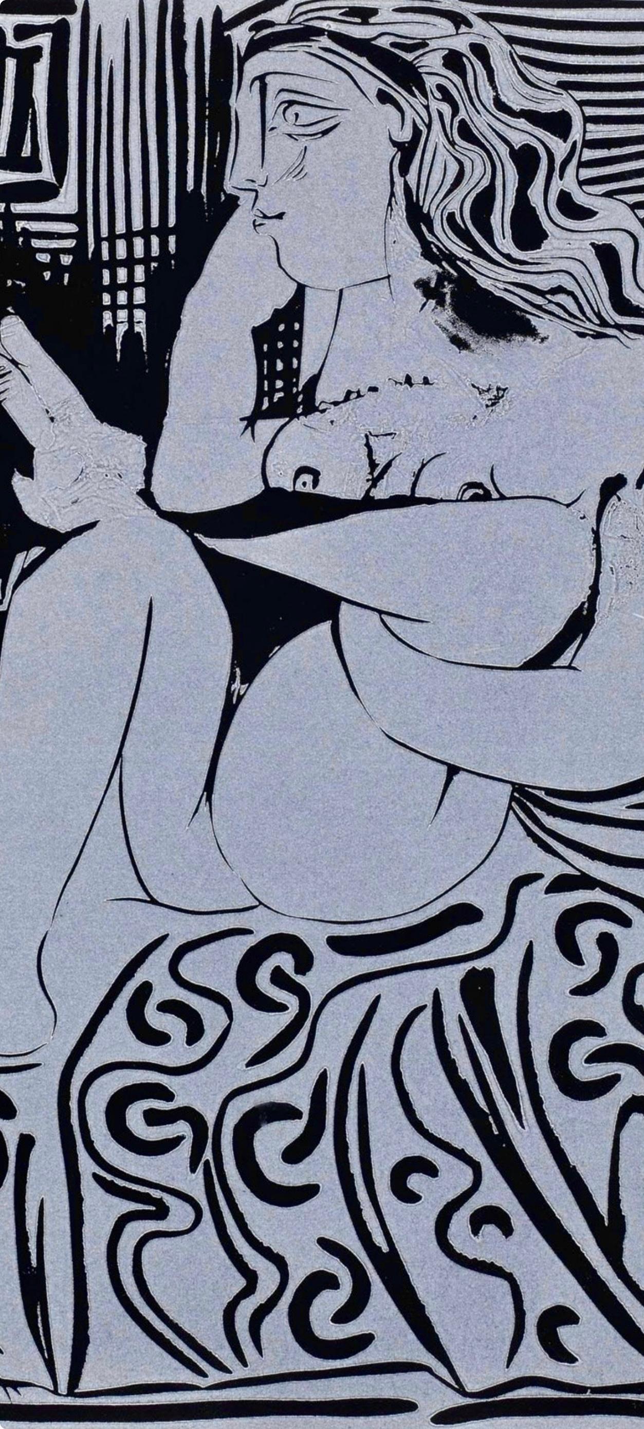 Picasso, Deux femmes (Orozco 214), Grabados al linóleo (after) - Gray Figurative Print by Pablo Picasso