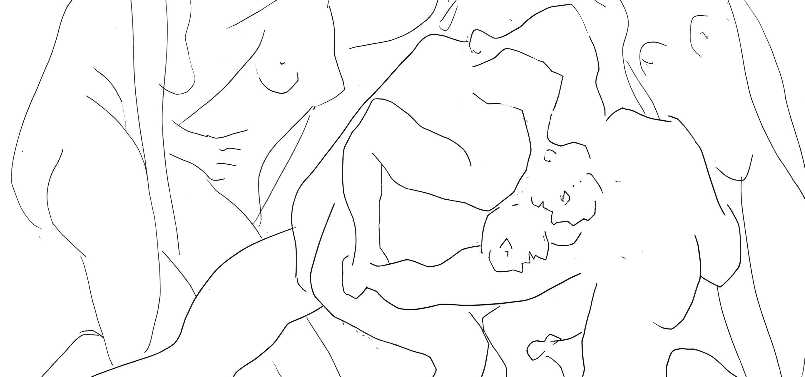 Picasso, Deux lutteurs observés par trois femmes nues, Les Métamorphoses (after) - Cubist Print by Pablo Picasso