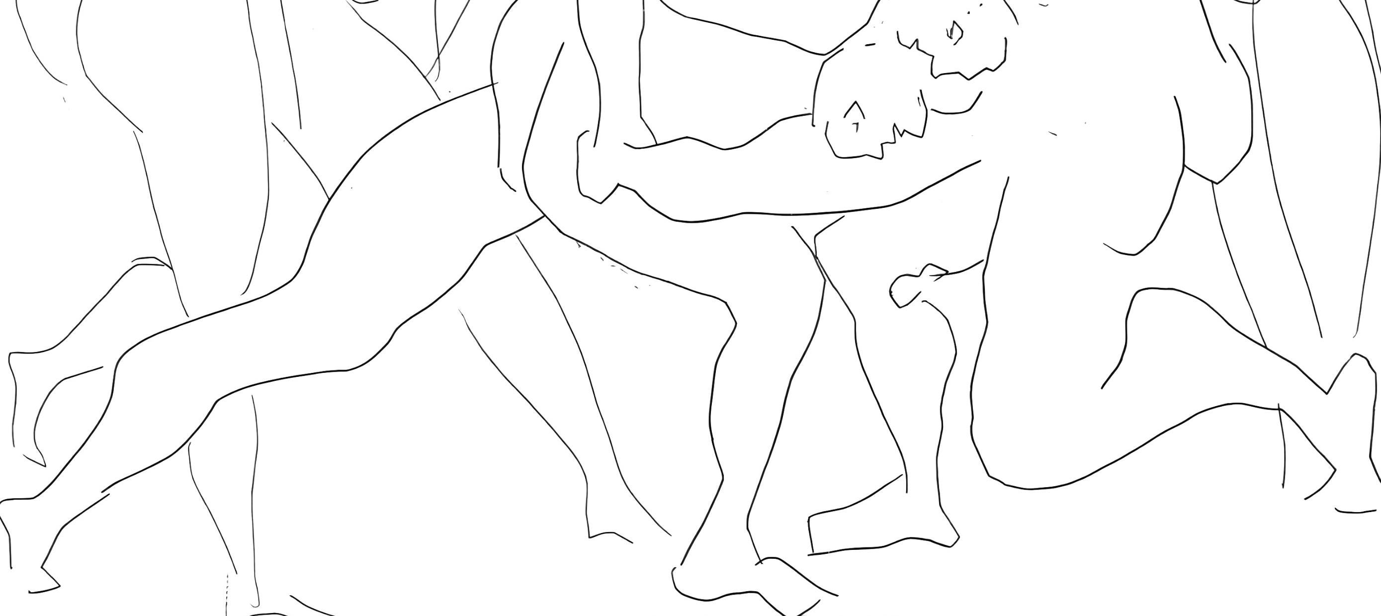Picasso, Deux lutteurs observés par trois femmes nues, Les Métamorphoses (after) - Gray Figurative Print by Pablo Picasso