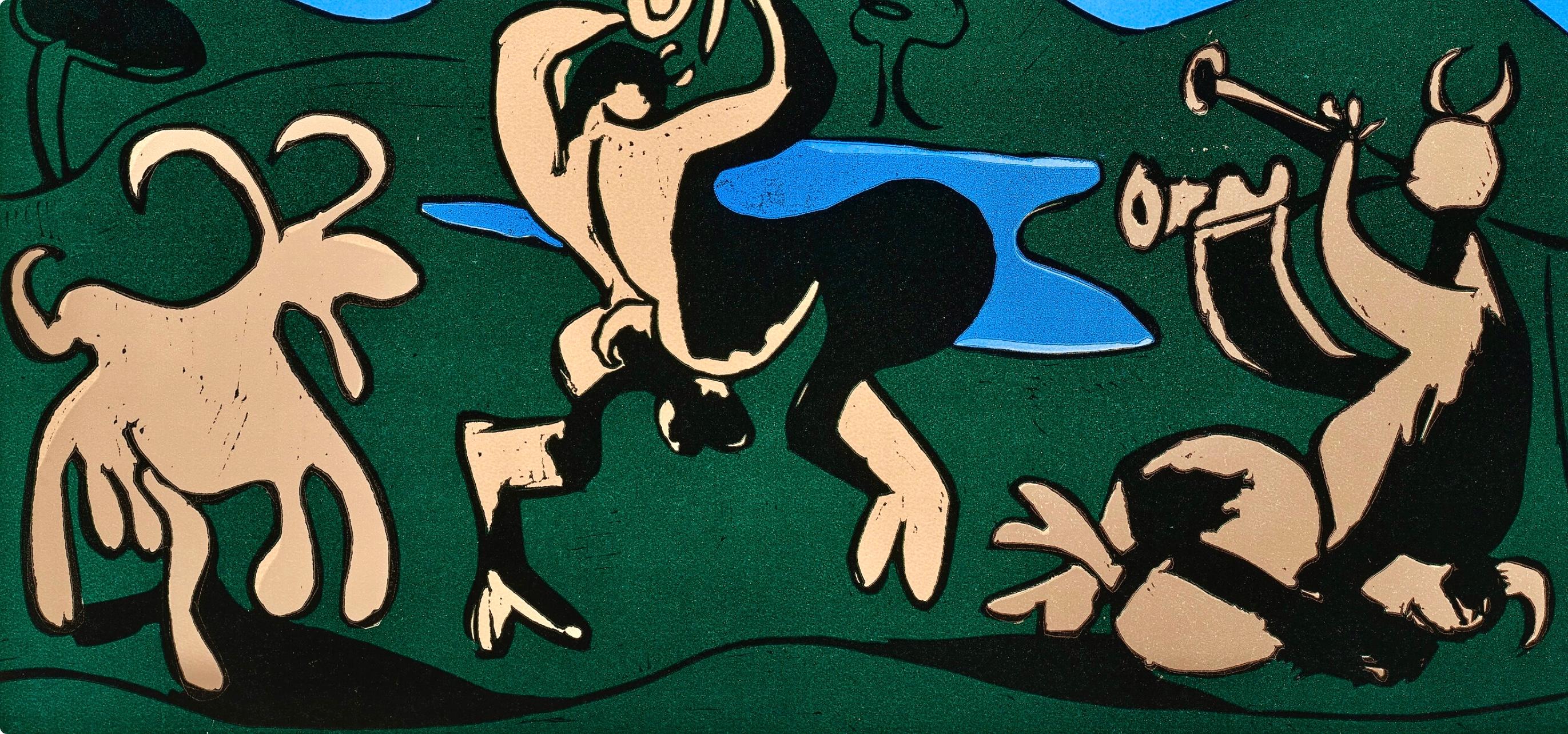 Picasso, Faunes et chèvre (Orozco 214), Grabados al linóleo (nach) (Blau), Abstract Print, von Pablo Picasso