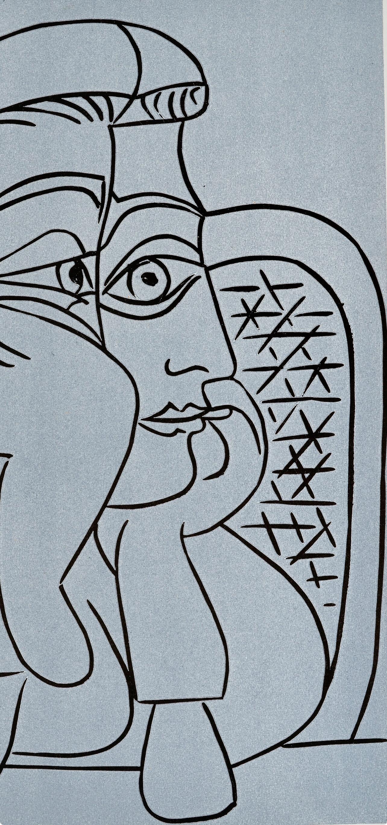 Picasso, Femme accoudée (Orozco 214), Grabados al linóleo (nach) (Kubismus), Print, von Pablo Picasso