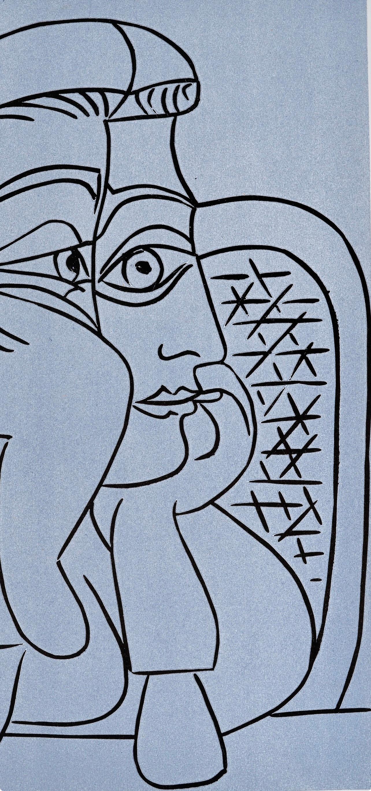 Picasso, Femme accoudée (Orozco 214), Grabados al linóleo (nach) (Kubismus), Print, von Pablo Picasso