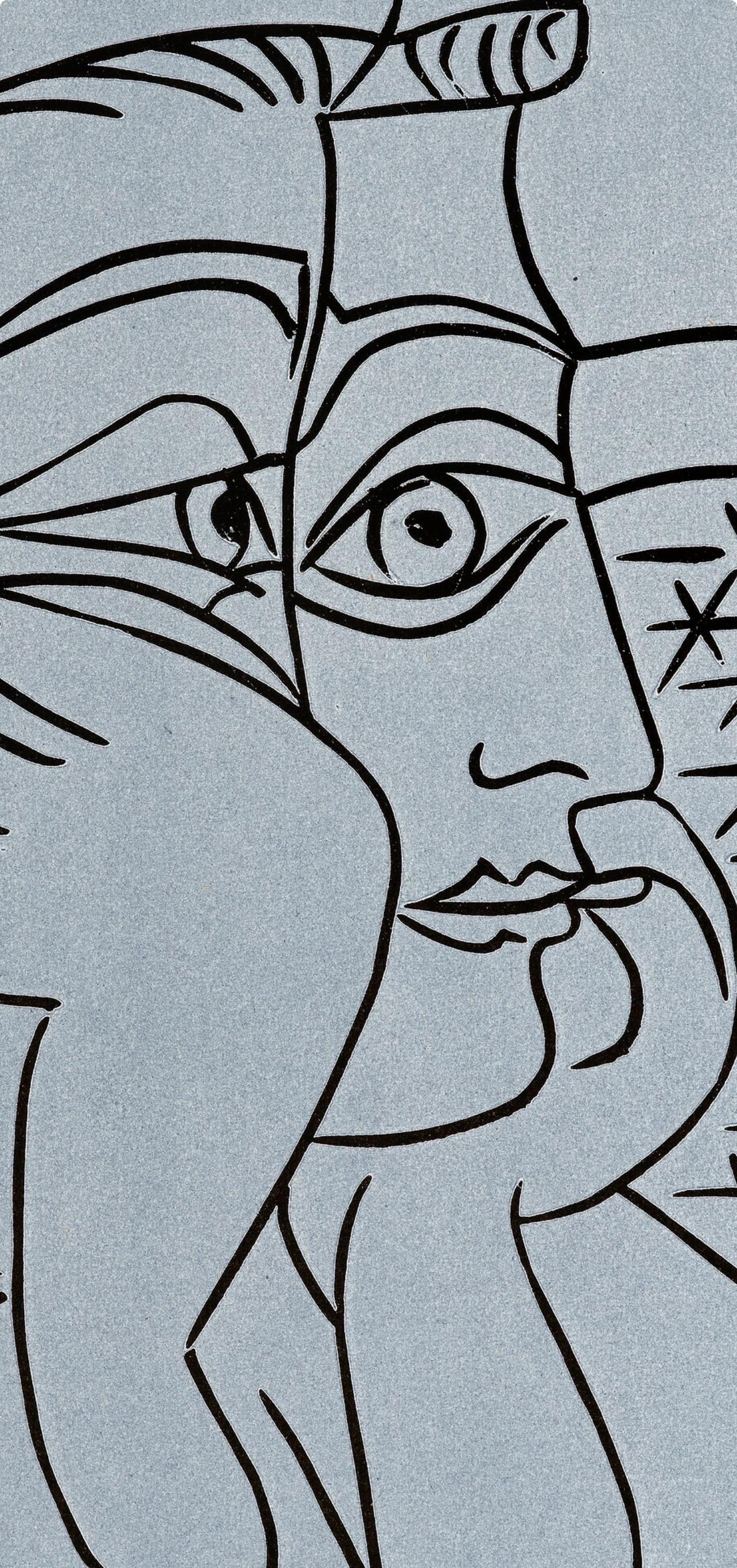 Picasso, Femme accoudée (Orozco 214), Grabados al linóleo (nach) (Grau), Abstract Print, von Pablo Picasso