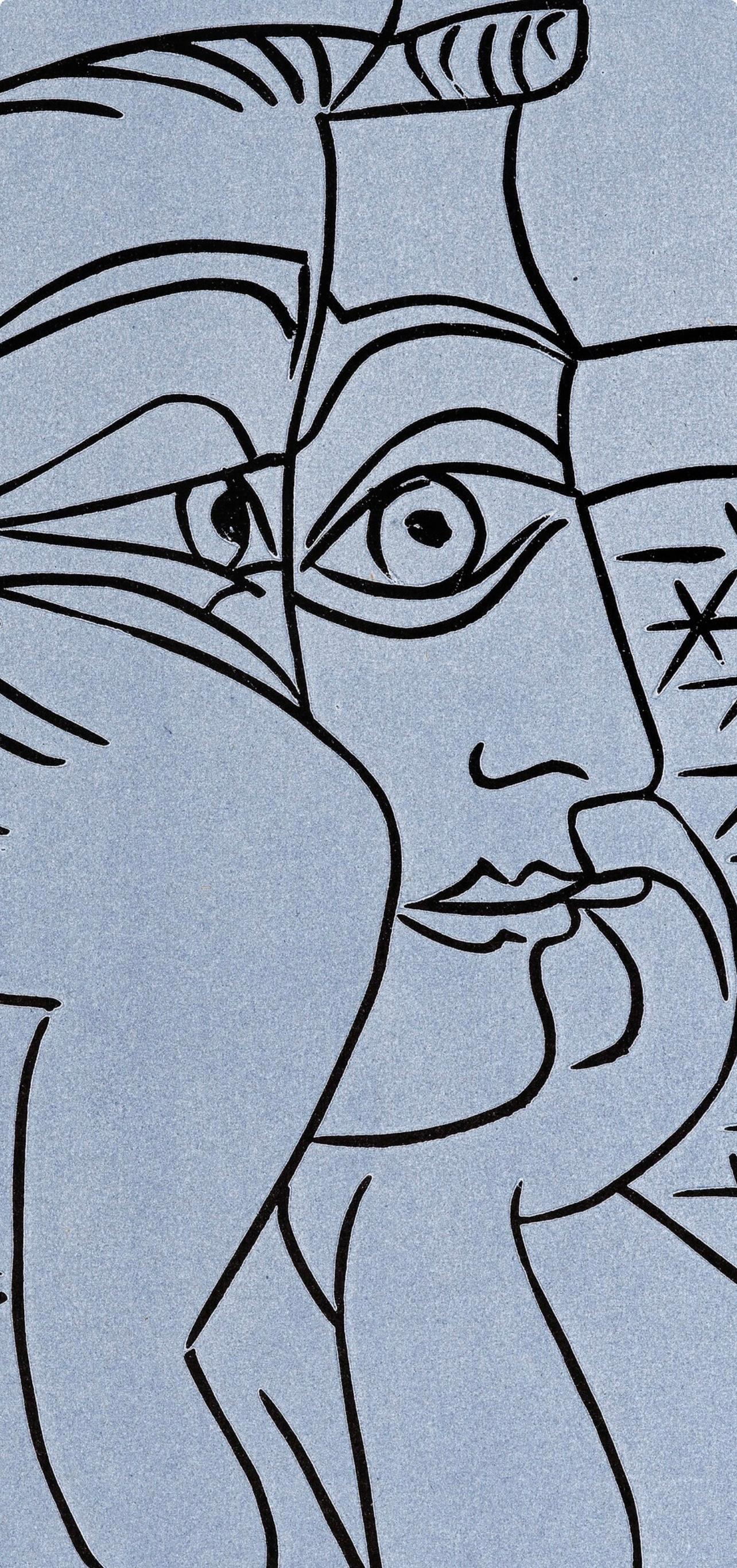 Picasso, Femme accoudée (Orozco 214), Grabados al linóleo (nach) (Grau), Abstract Print, von Pablo Picasso