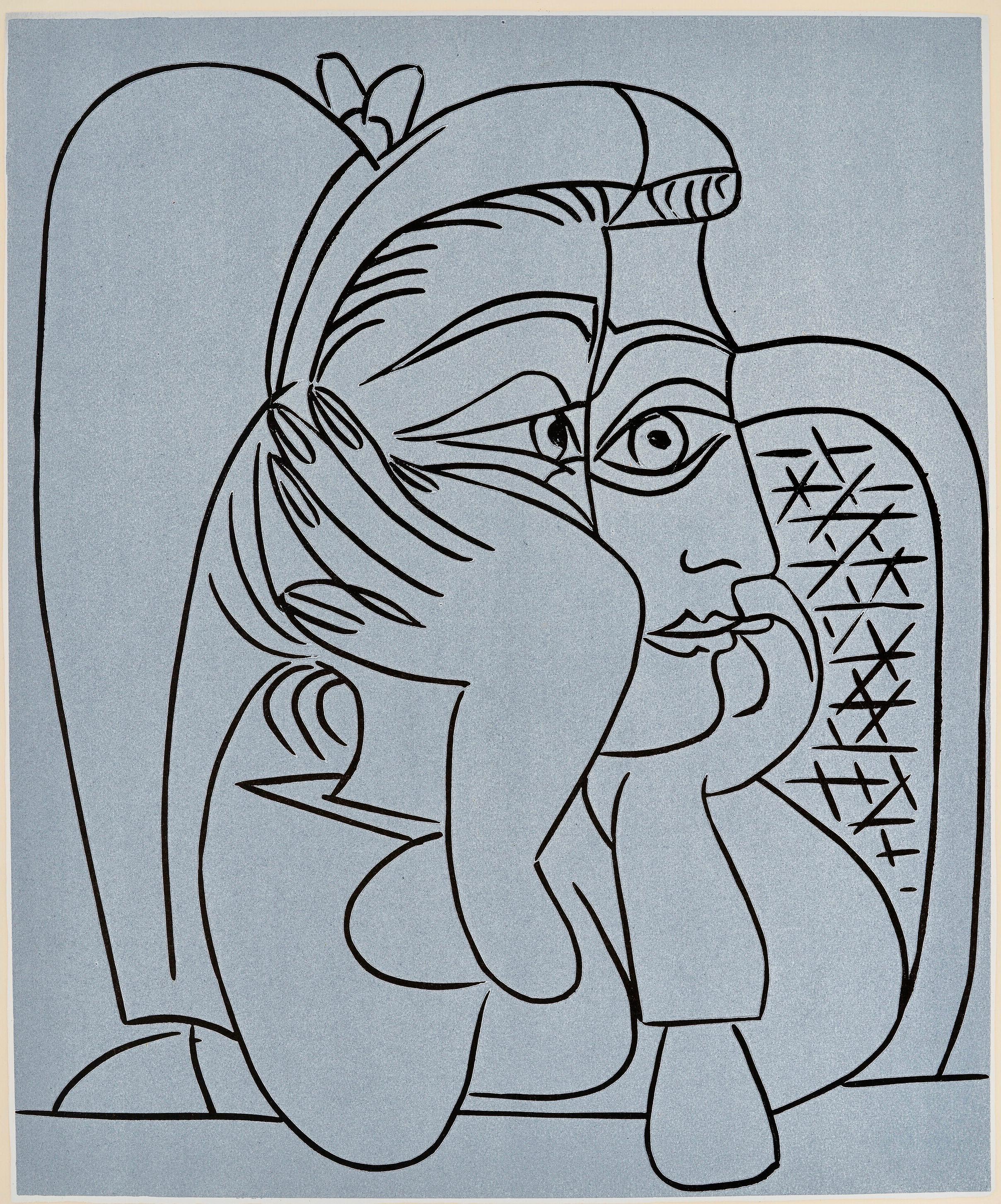 Pablo Picasso Abstract Print – Picasso, Femme accoudée (Orozco 214), Grabados al linóleo (nach)