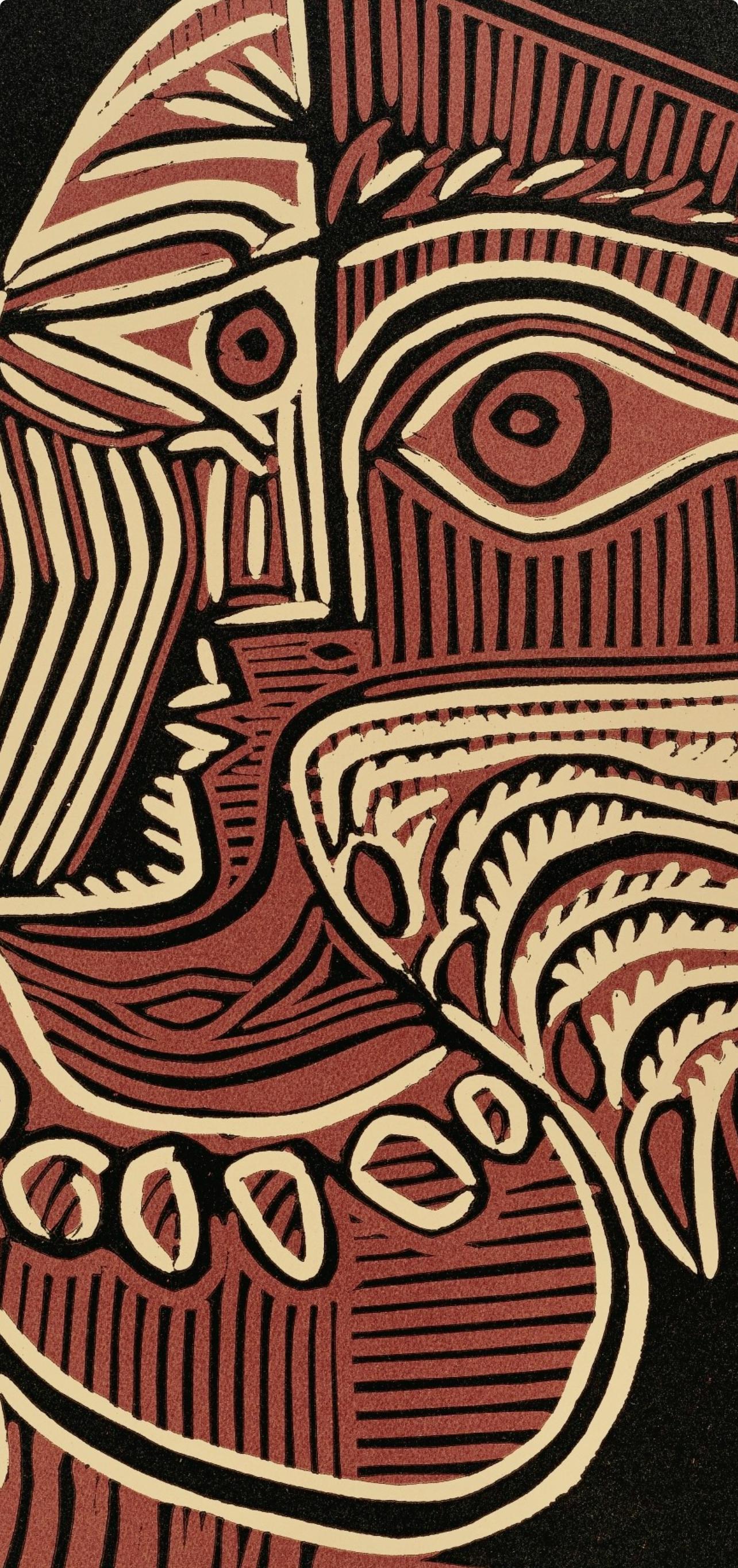 Picasso, Femme au collier (Orozco 214), Grabados al linóleo (nach) (Schwarz), Figurative Print, von Pablo Picasso