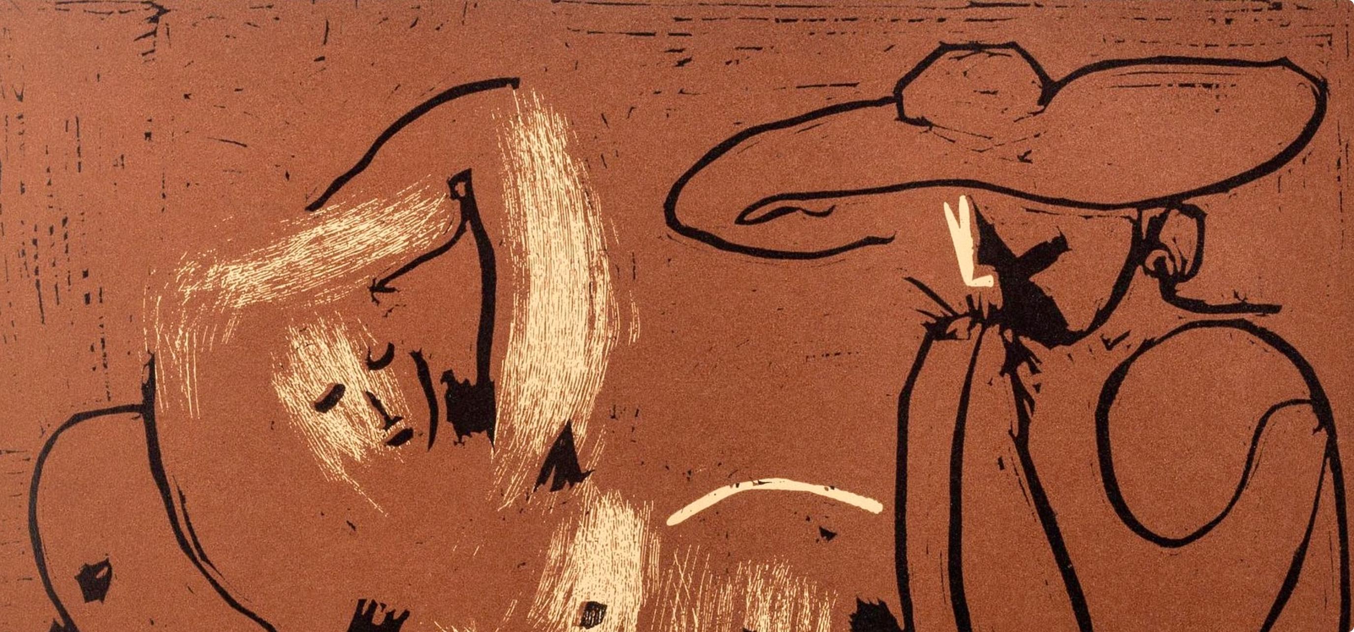 Picasso, Femme couchée et homme (Orozco 214), Grabados al linóleo (después) - Print de Pablo Picasso