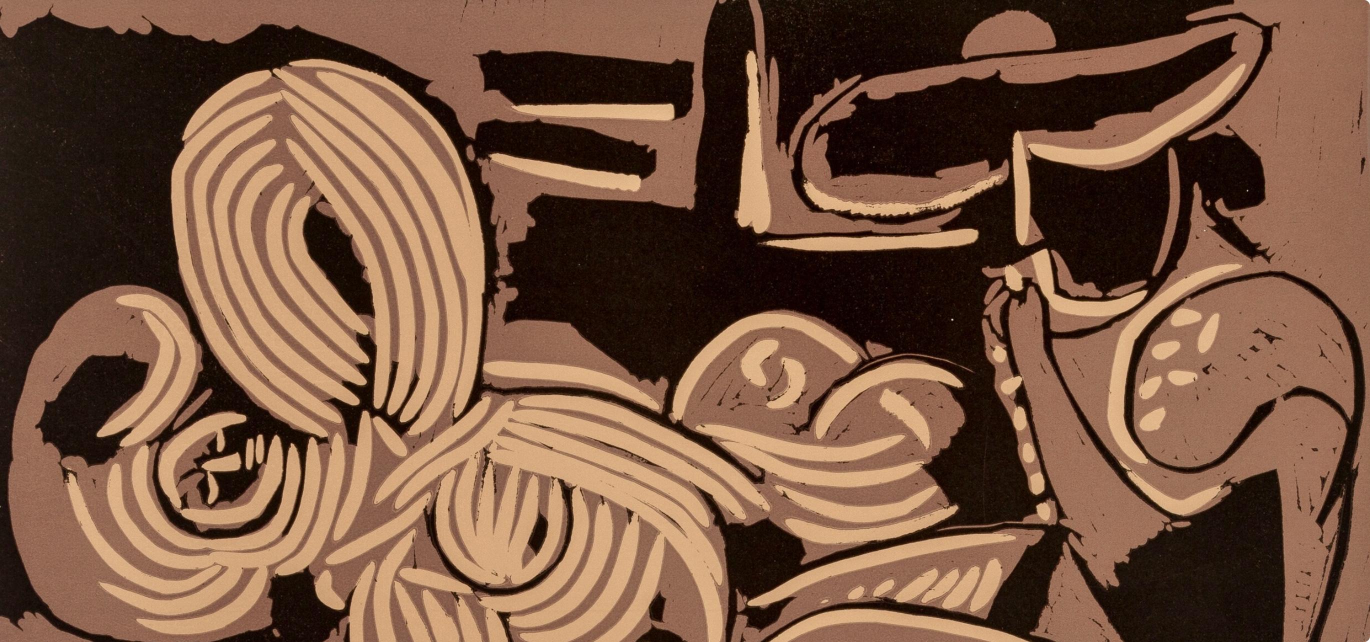 Picasso, Femme couchée et homme (Orozco 214), Grabados al linóleo (nach) – Print von Pablo Picasso