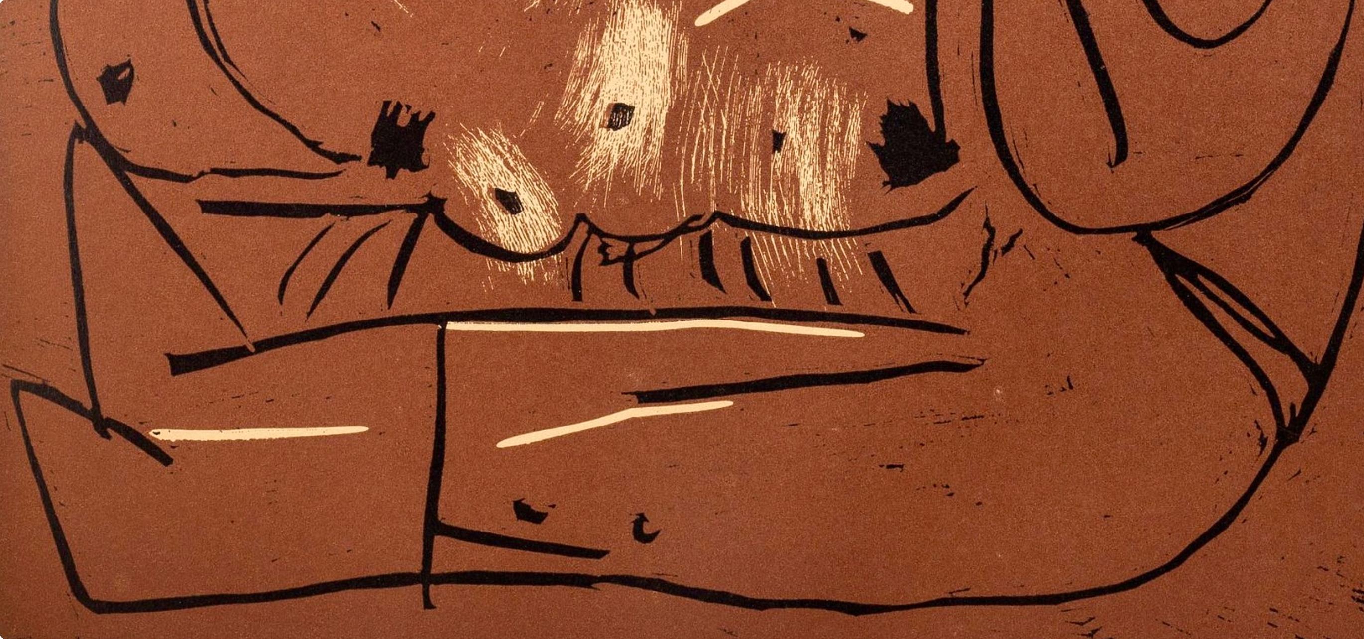 Picasso, Femme couchée et homme (Orozco 214), Grabados al linóleo (después) - Print Cubista de Pablo Picasso