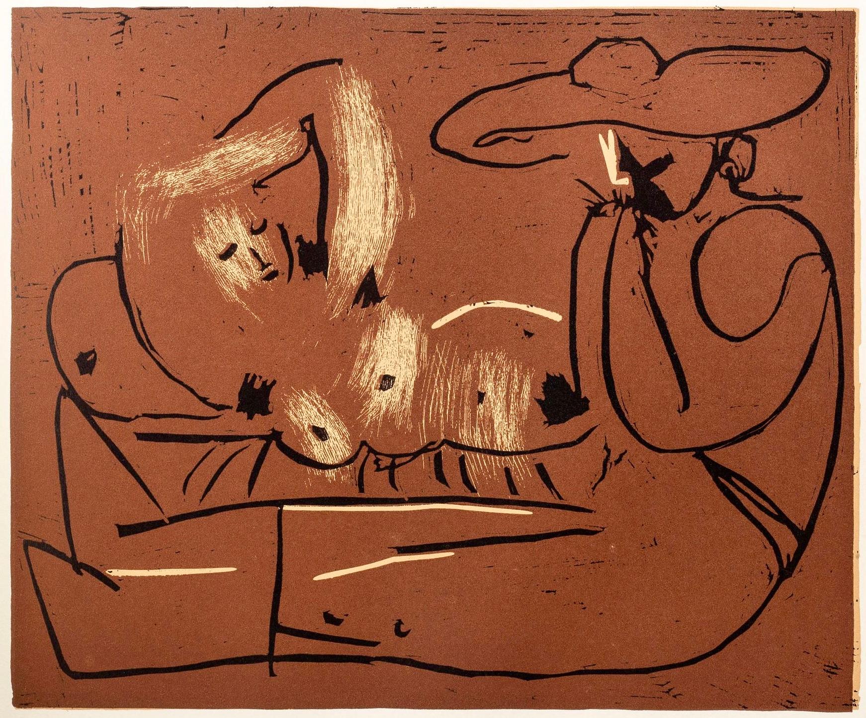 Picasso, Femme couchée et homme (Orozco 214), Grabados al linóleo (after)