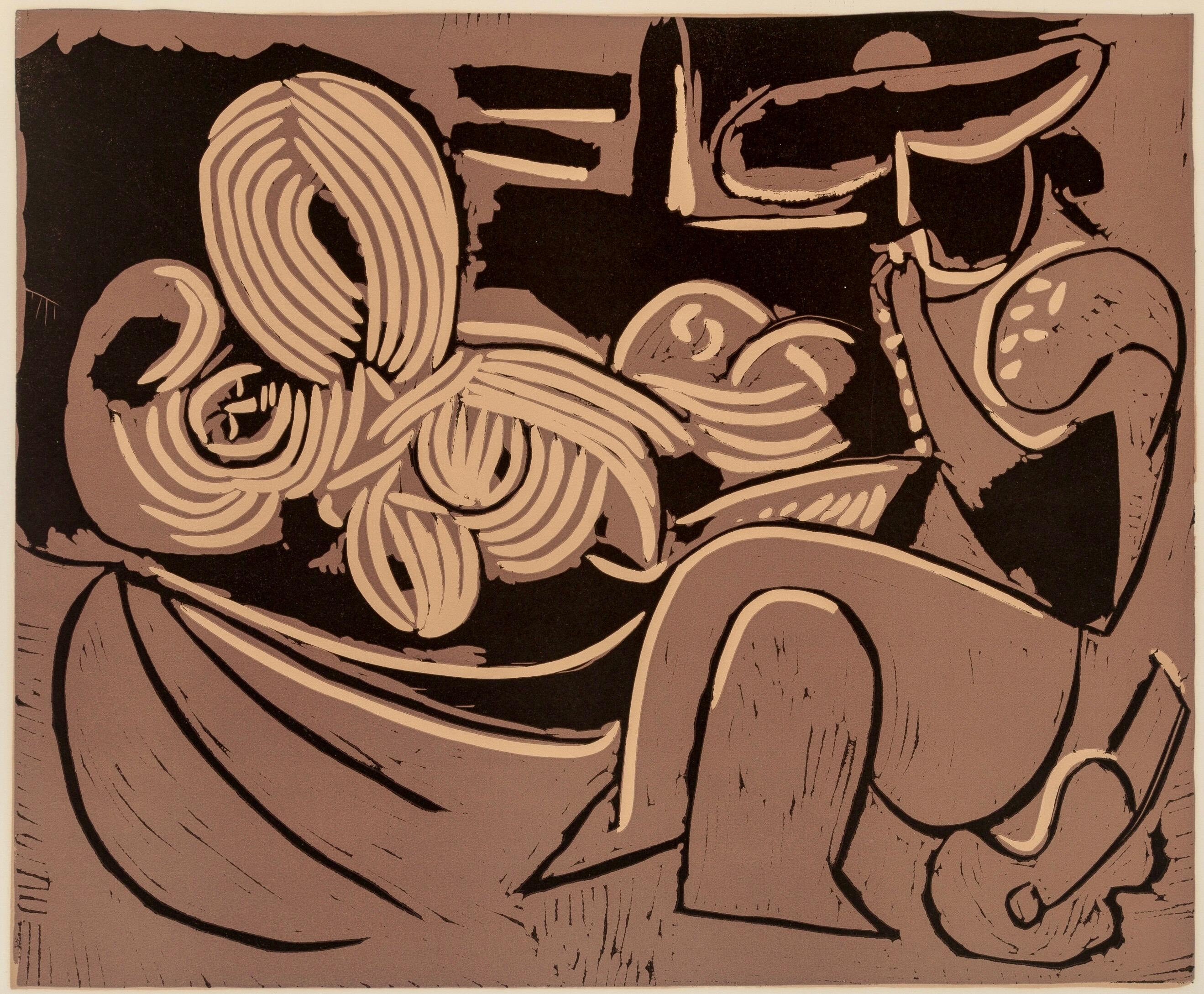 Picasso, Femme couchée et homme (Orozco 214), Grabados al linóleo (nach)