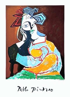Picasso, Femme Coudee au Drapeau Bleu et Rouge (après)