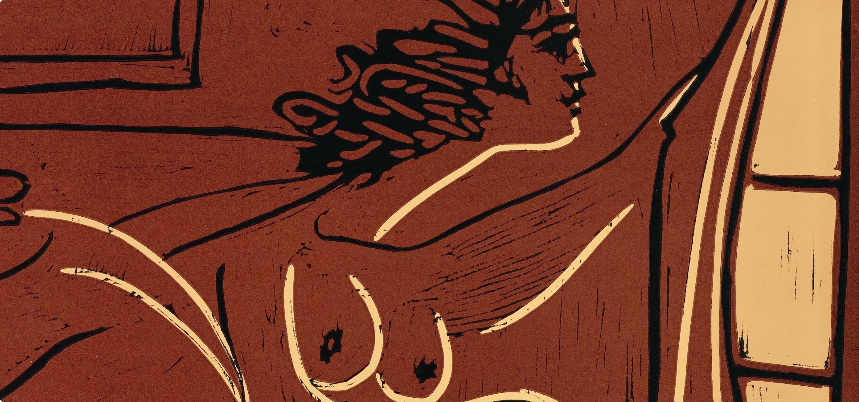 Picasso, Femme regardant par fenêtre (Orozco 214), Grabados al linóleo (después) - Abstract Print Marrón de Pablo Picasso