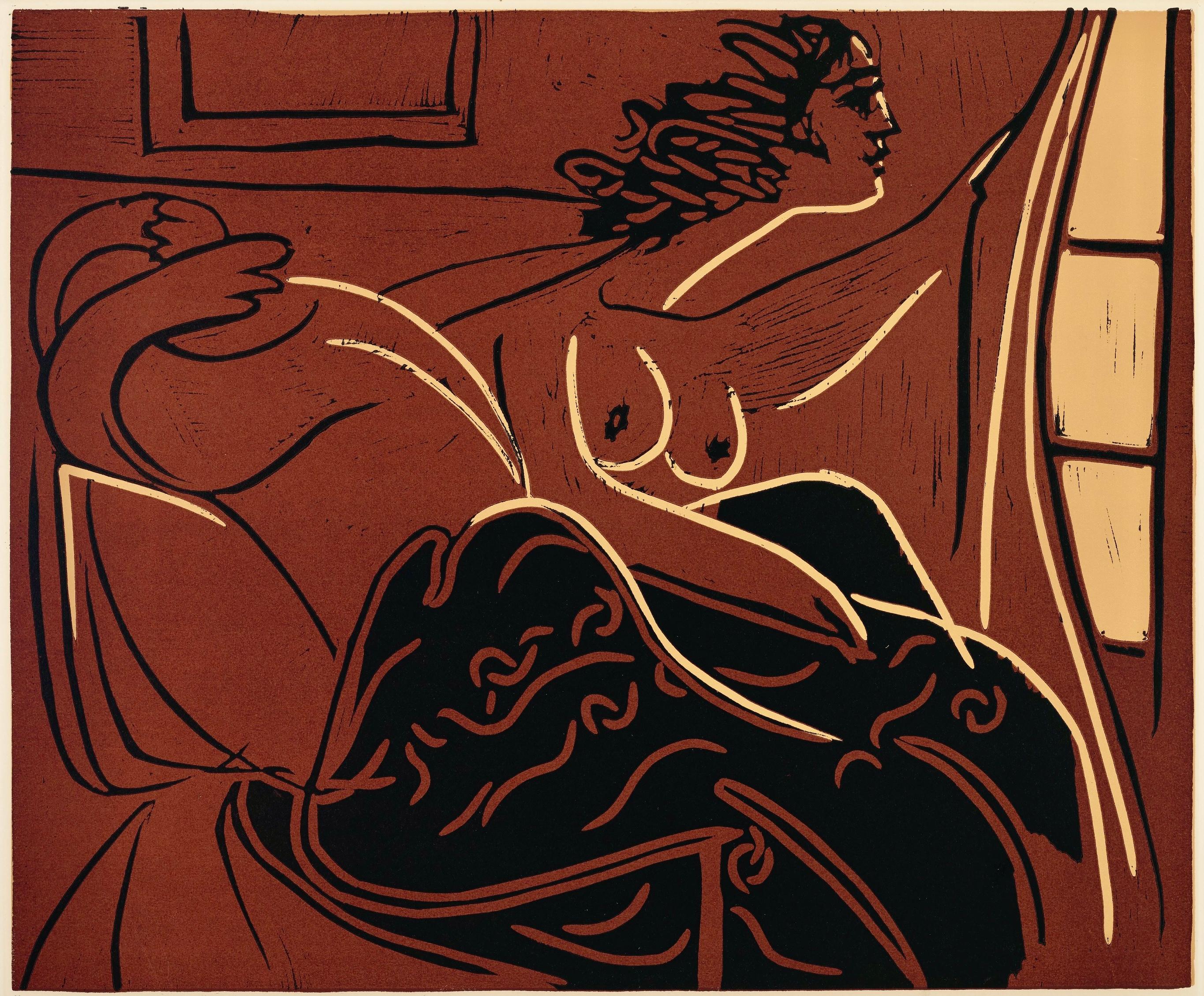 Picasso, Femme regardant par fenêtre (Orozco 214), Grabados al linóleo (d'après)