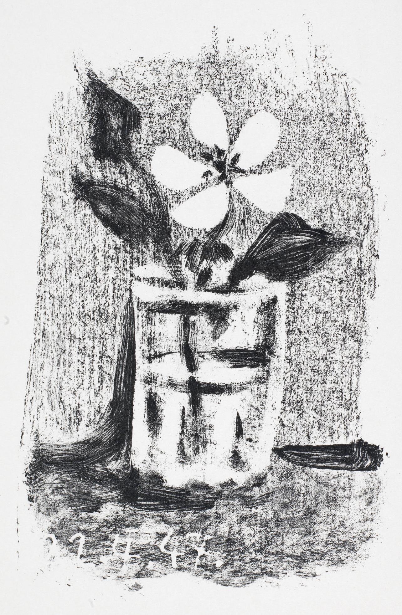Pablo Picasso Abstract Print – Picasso, Fleurs dans un verre (Bloch 450; Mourlot 98; Cramer 58) (Nachdem)