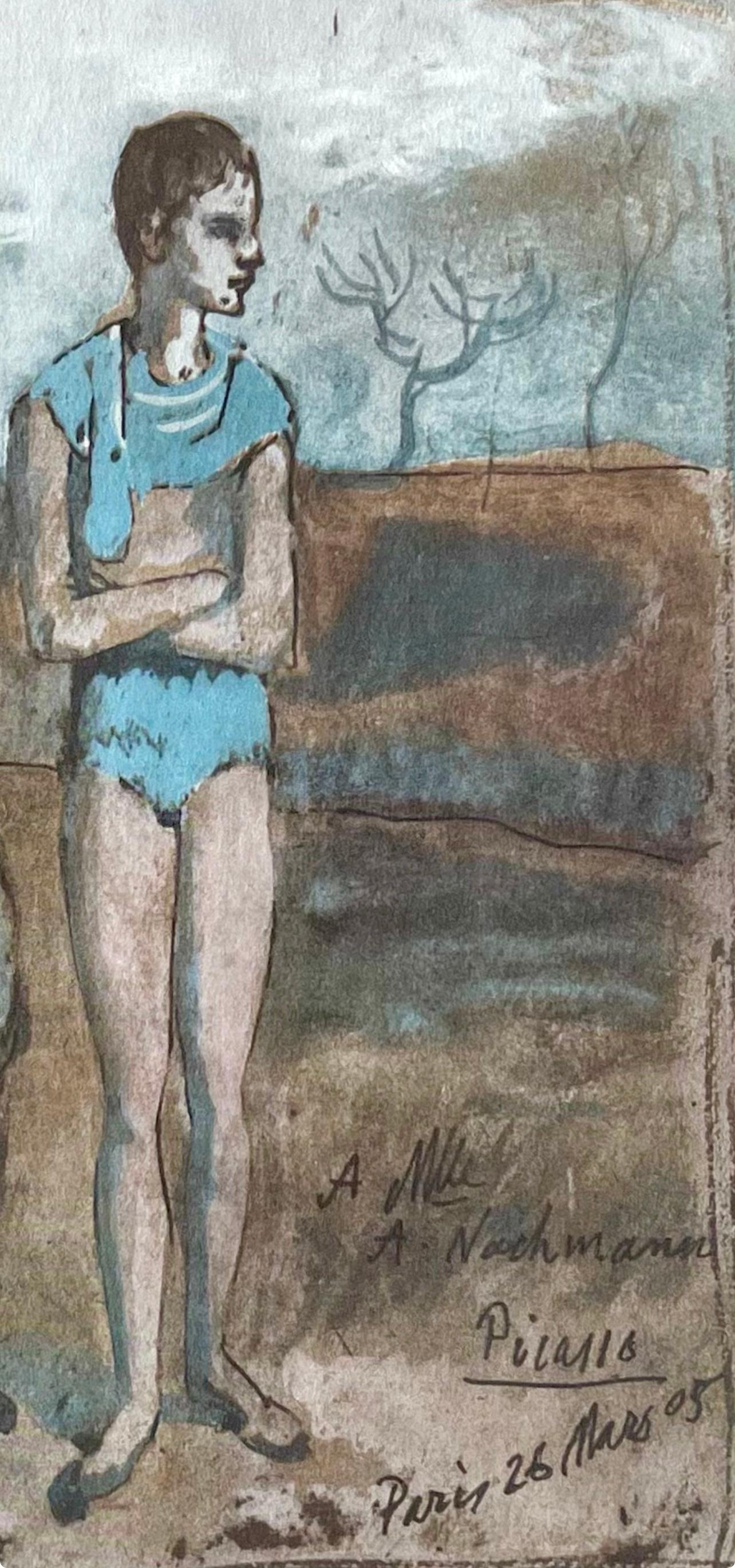 Picasso, Harlequin and Boy (Orozco 95), Picasso (after) - Gray Landscape Print by Pablo Picasso