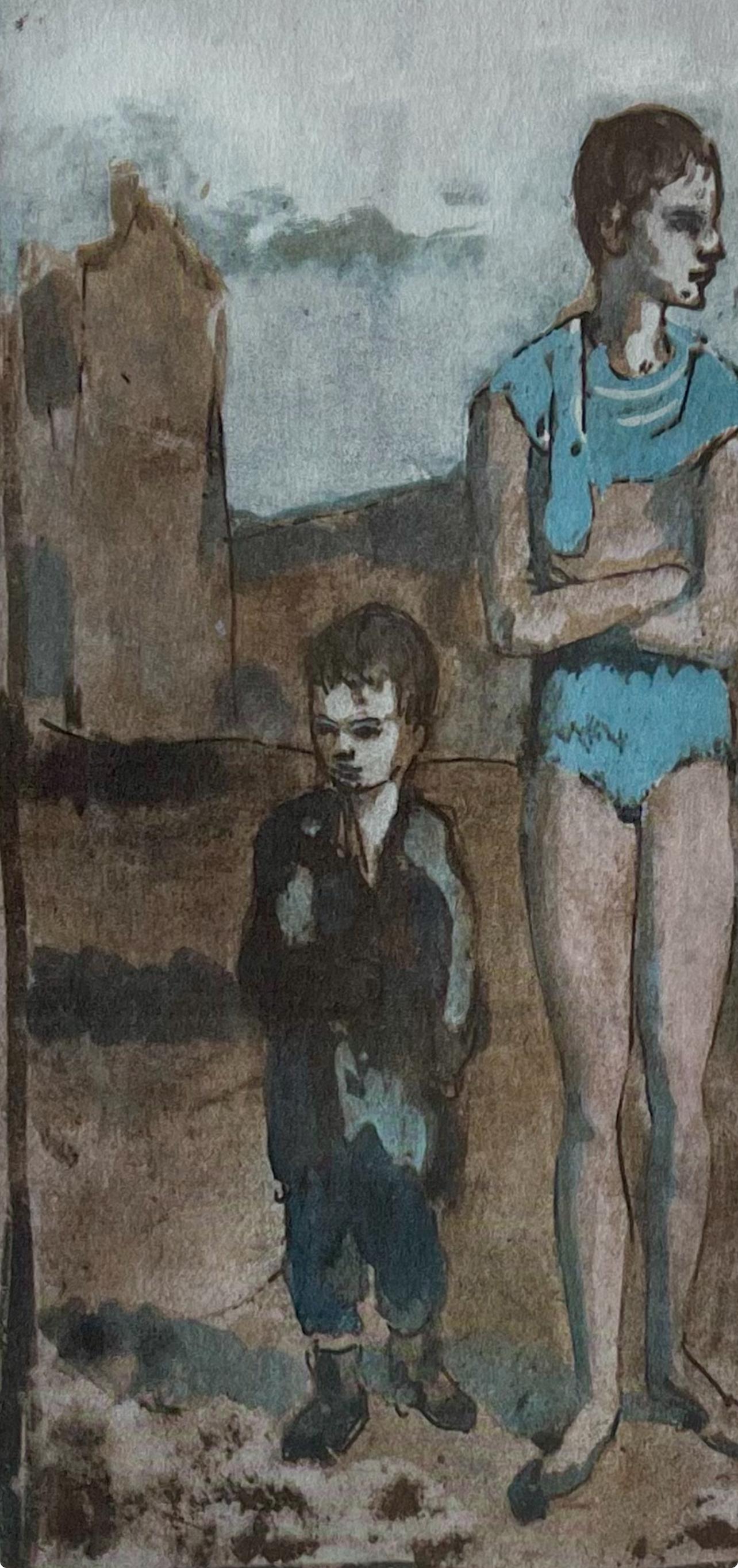 Picasso, Harlekin und Junge, Picasso: Zehn Zeichnungen (nach) (Moderne), Print, von Pablo Picasso