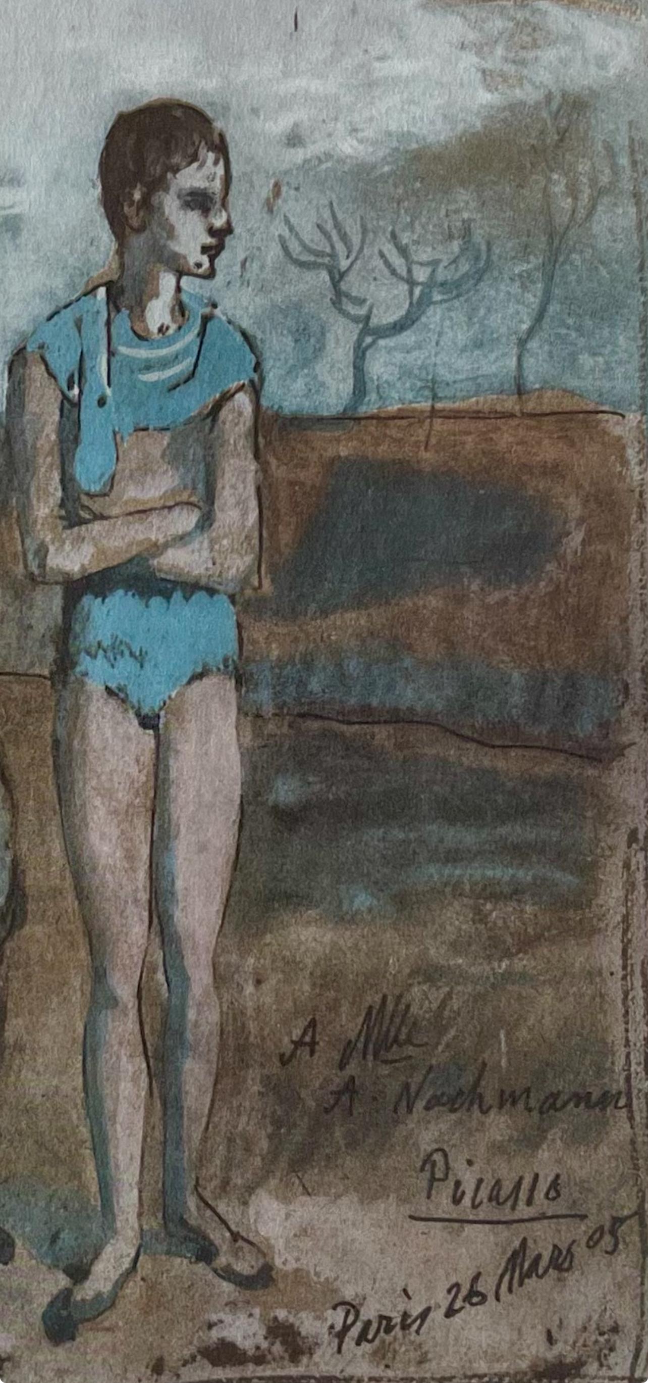 Picasso, Harlequin and Boy, Picasso : quinze dessins (d'après) - Gris Abstract Print par Pablo Picasso