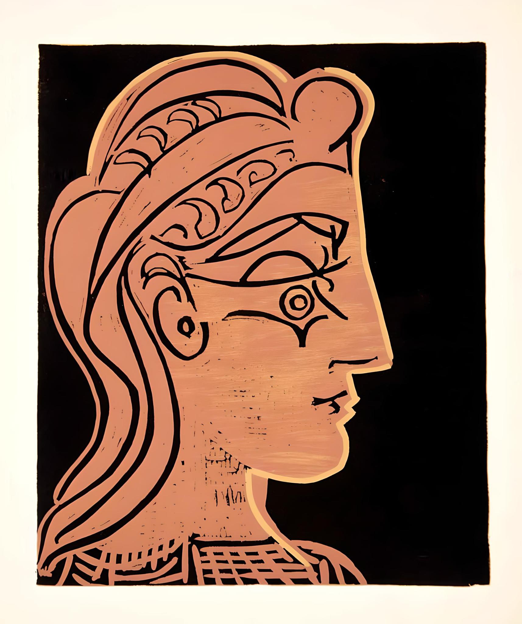 Linocut on wove paper. Inscription: Unsigned and unnumbered, as issued. Good condition; unframed. Notes: From the volume, Pablo Picasso: Linogravures. Published by Éditions Cercle d'Art, Paris; printed by Verlag Gerd Hatje, Stuttgart 1962.

PABLO