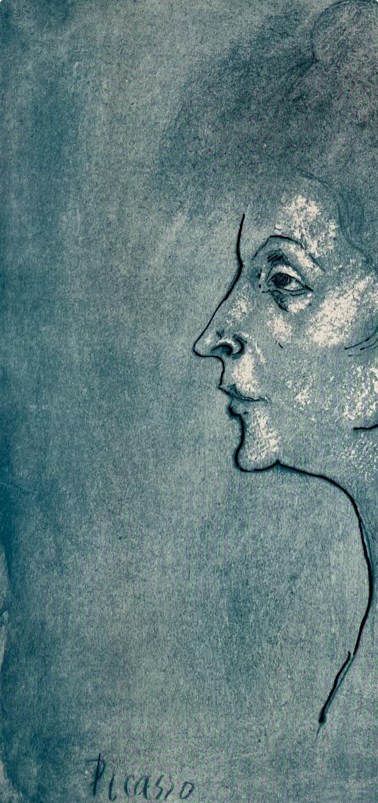 Picasso, Tête de femme, Picasso : quinze dessins (d'après) - Gris Abstract Print par Pablo Picasso
