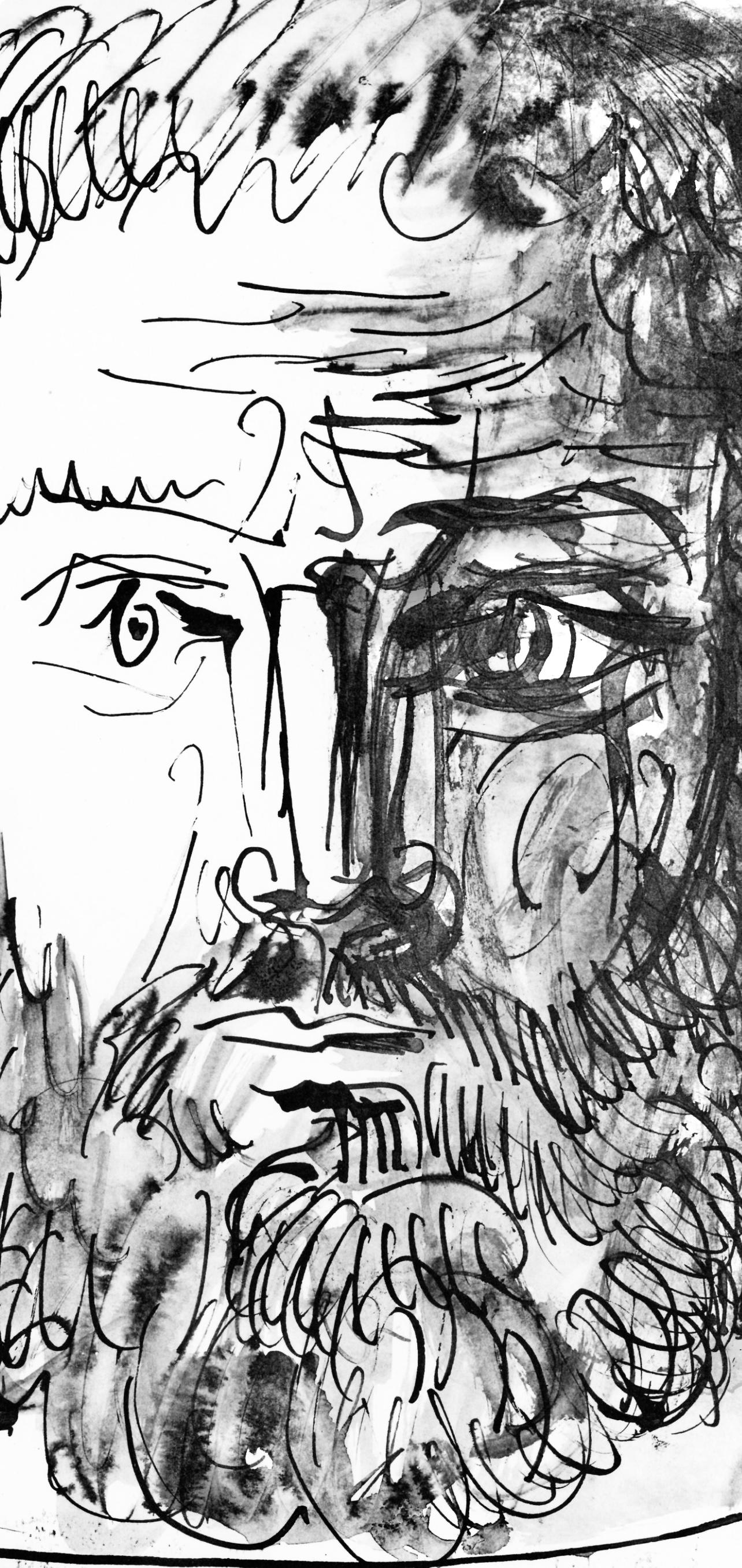 Picasso, Homme barbu, de face, trait et lavis (Cramer 84 ; J./S. 77) (d'après) - Print de Pablo Picasso