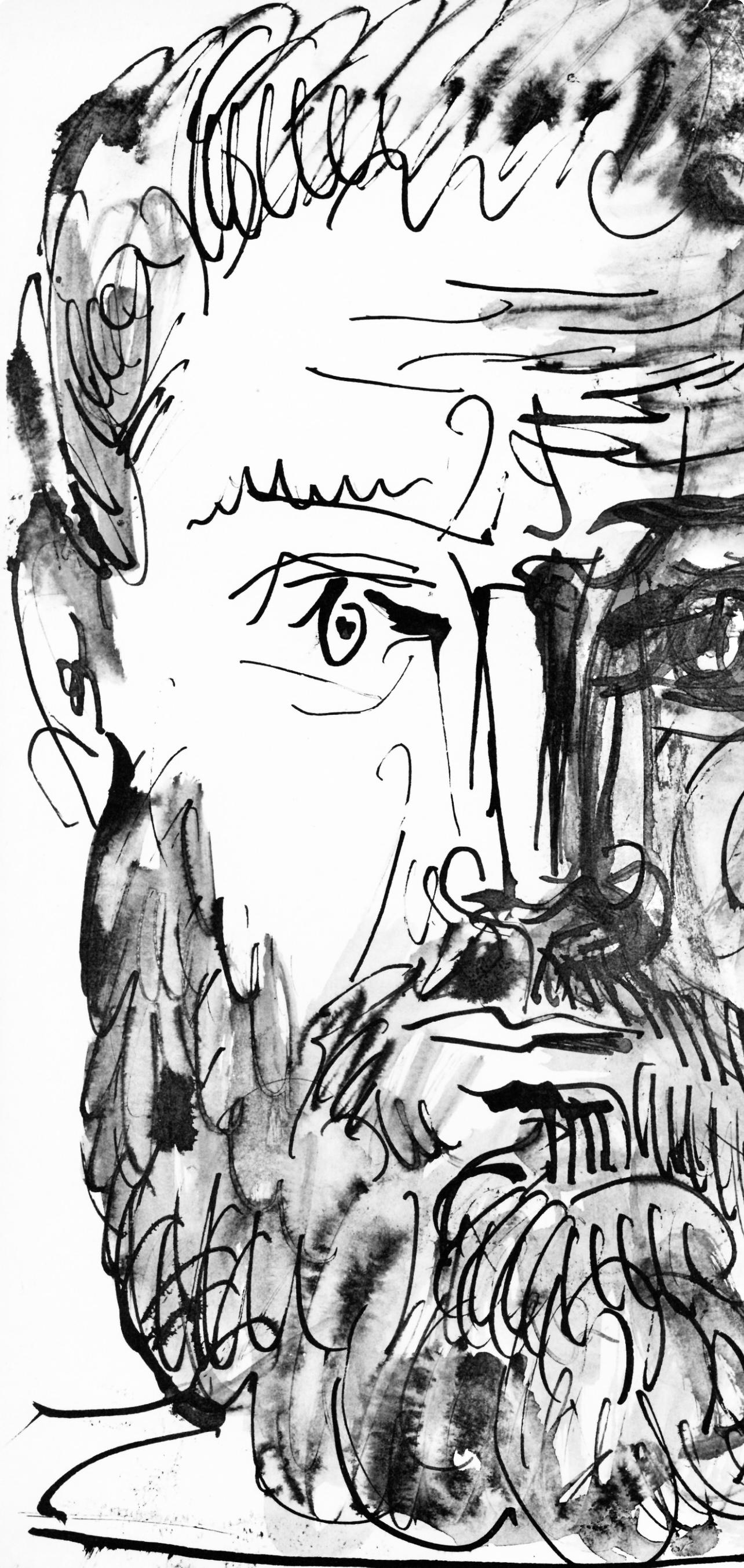 Picasso, Homme barbu, de face, trait et lavis (Cramer 84 ; J./S. 77) (d'après) - Cubisme Print par Pablo Picasso