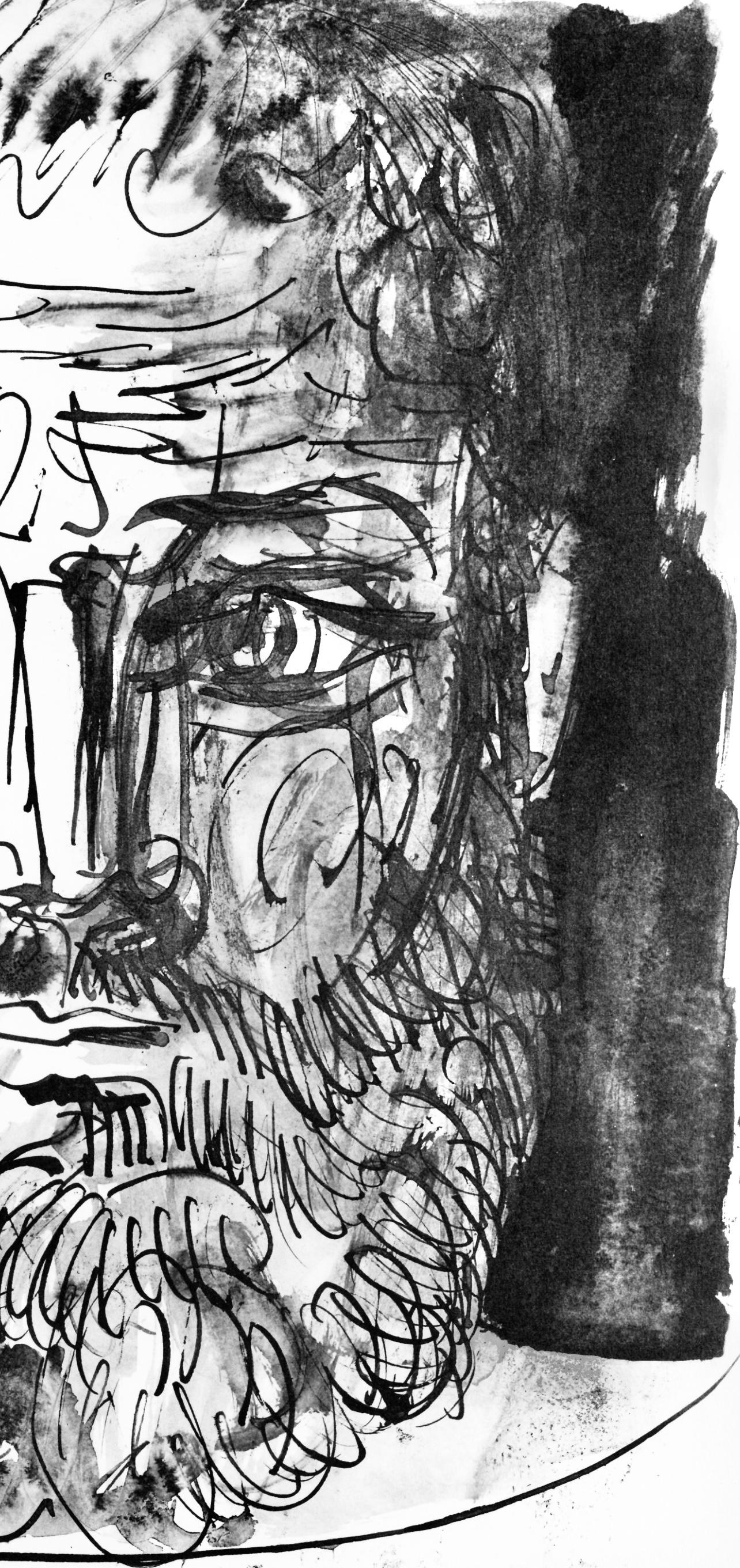 Picasso, Homme barbu, de face, trait et lavis (Cramer 84 ; J./S. 77) (d'après) - Noir Abstract Print par Pablo Picasso