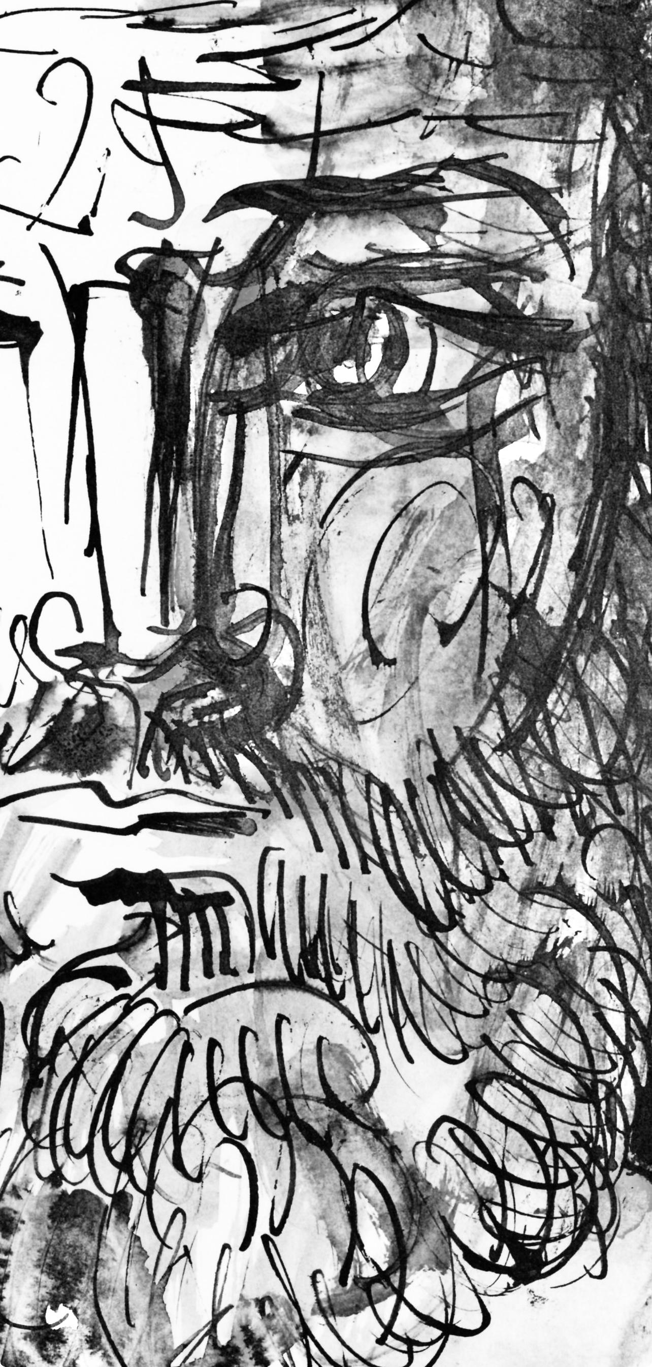 Picasso, Homme barbu, de face, trait et lavis (Cramer 84 ; J./S. 77) (d'après) en vente 1