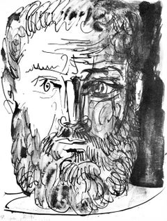 Picasso, Homme barbu, de face, trait et lavis (Cramer 84 ; J./S. 77) (d'après)