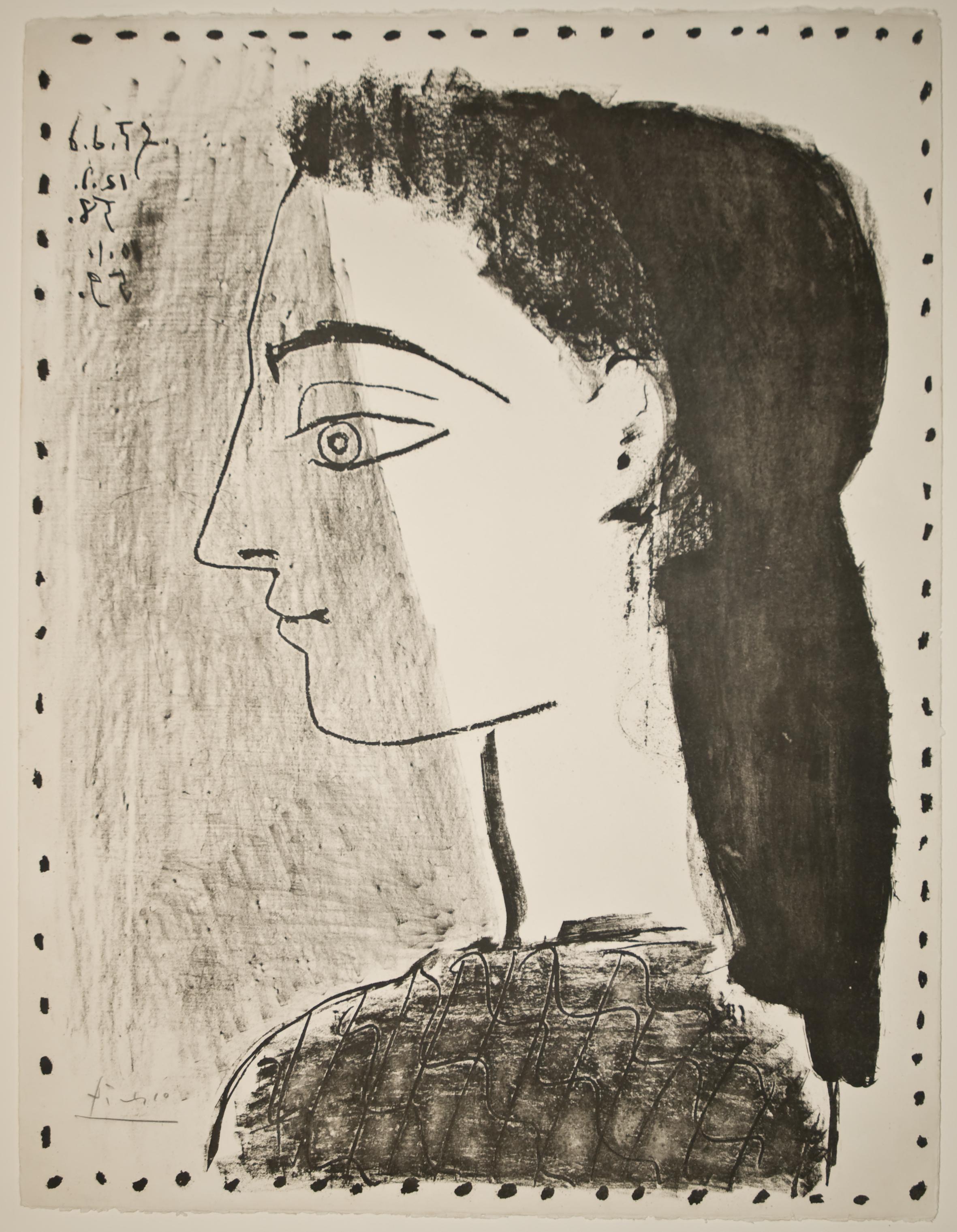 Pablo Picasso Portrait Print - Picasso: Jacqueline au Mouchoir noir (Bloch 874)