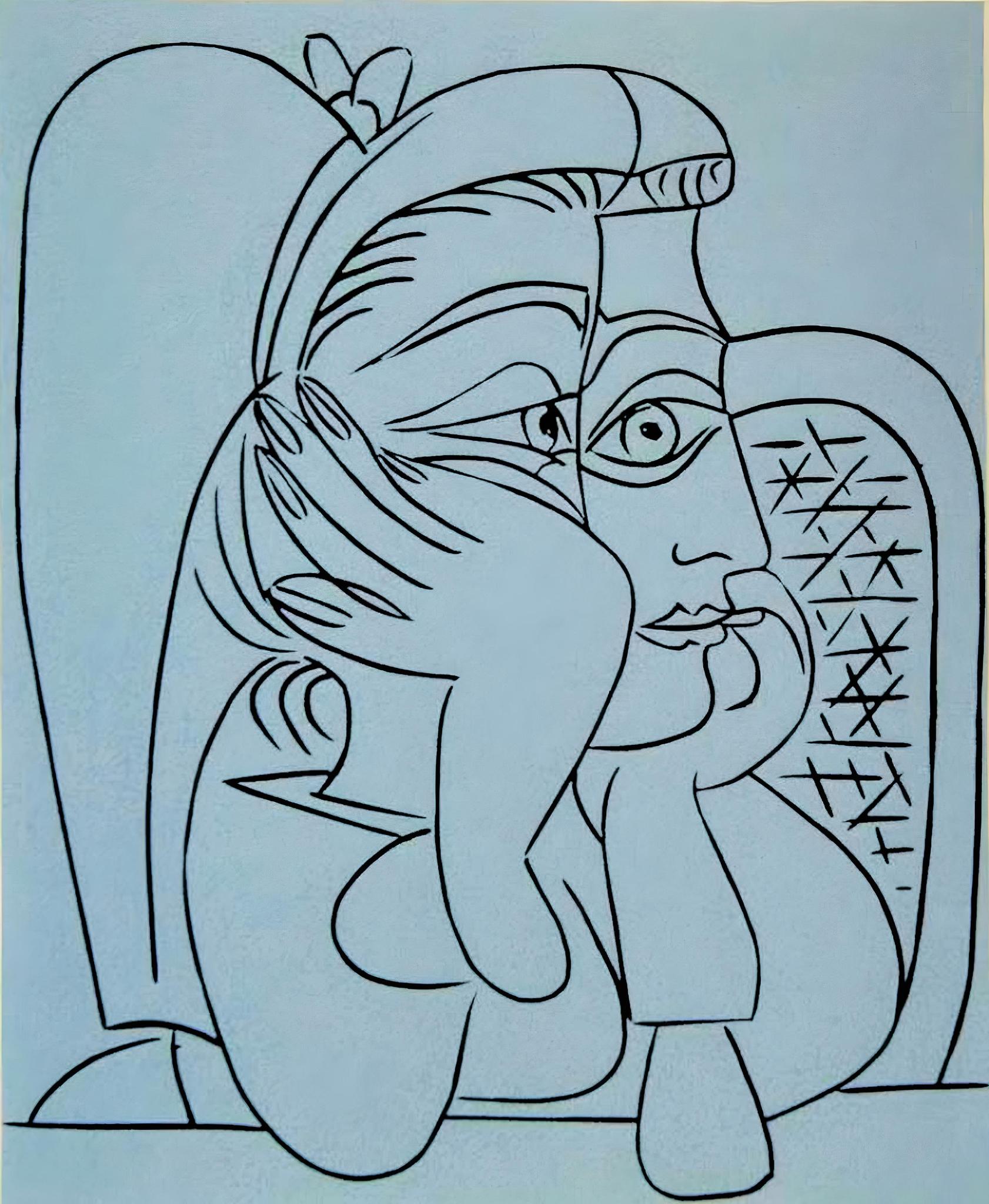 Picasso, Jacqueline, die sich auf ihre Ellbogen stützt, Éditions Cercle d'Art (nach)