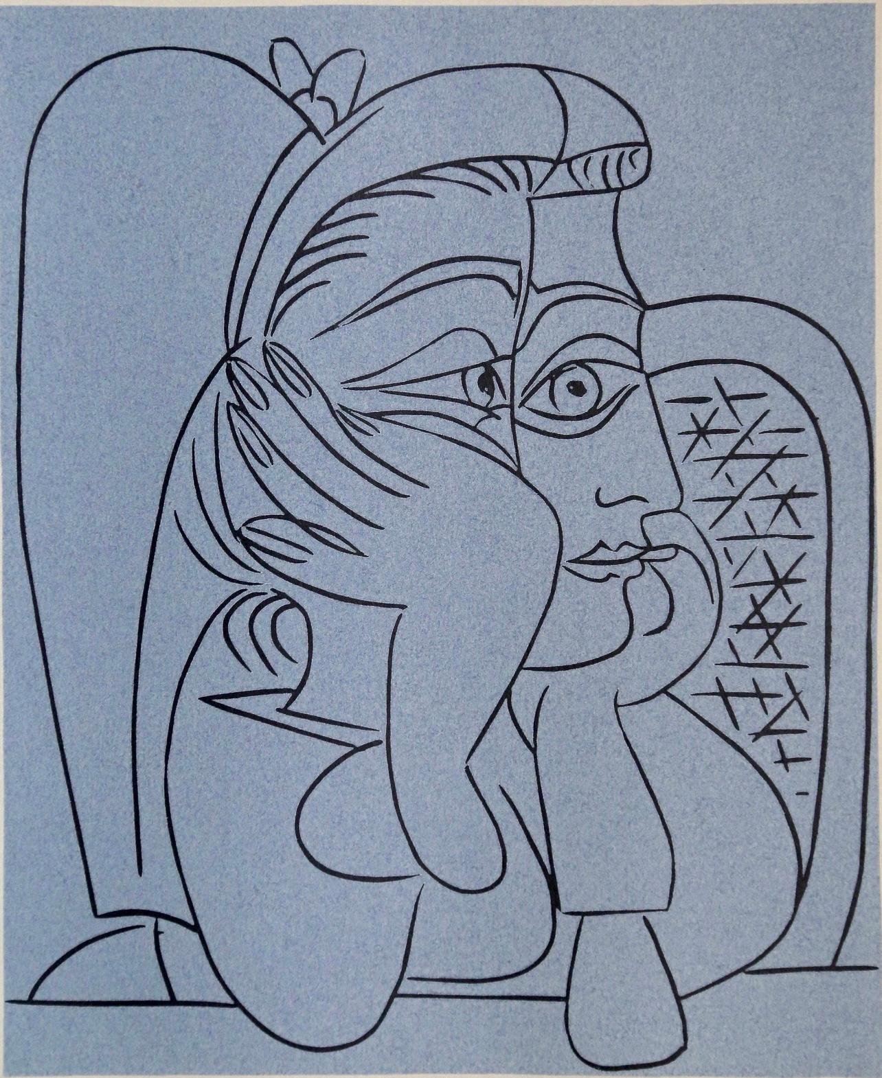 Picasso, Jacqueline allongée sur ses armoiries, Pablo Picasso-Linogravures (après)
