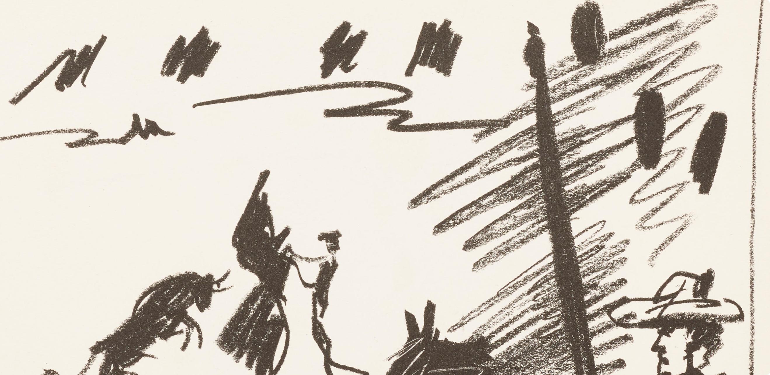 Picasso, Jeu de la cape (geb. 1014-47; um 113), A Los Toros Avec Picasso (nach) (Weiß), Figurative Print, von Pablo Picasso