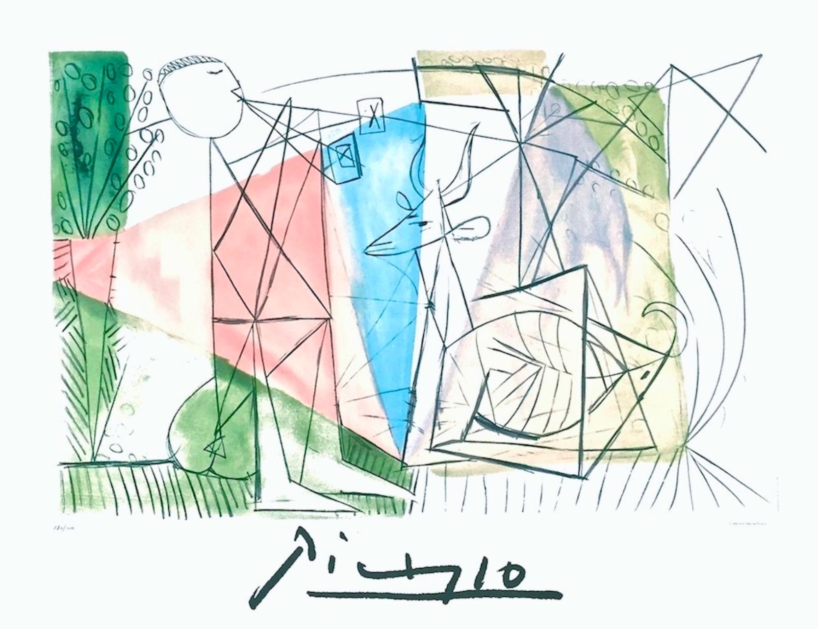 Pablo Picasso Abstract Print - Picasso, Joueur de Flute et Gazelle (after)