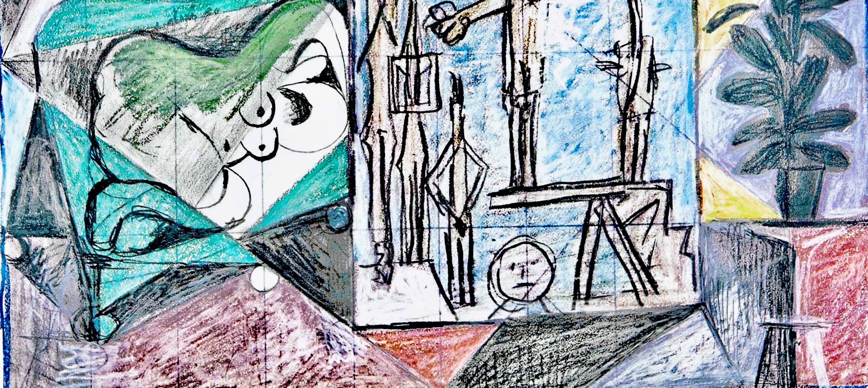 Picasso, La Chute d'Icare, 7.1.58. II (Cramer 155) (nach) (Grau), Abstract Print, von Pablo Picasso