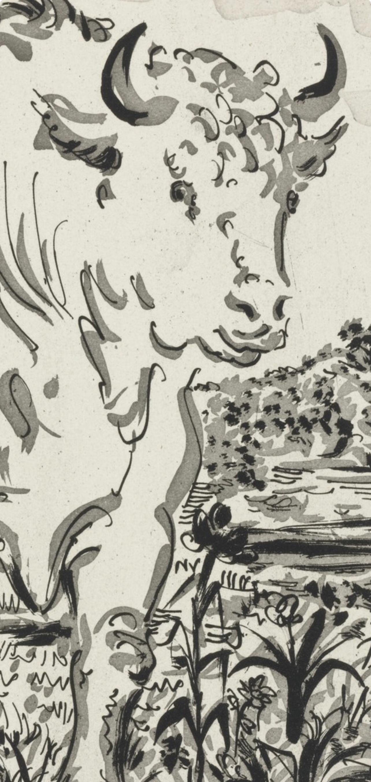Picasso, Le Bœuf, Histoire naturelle (after) - Beige Landscape Print by Pablo Picasso