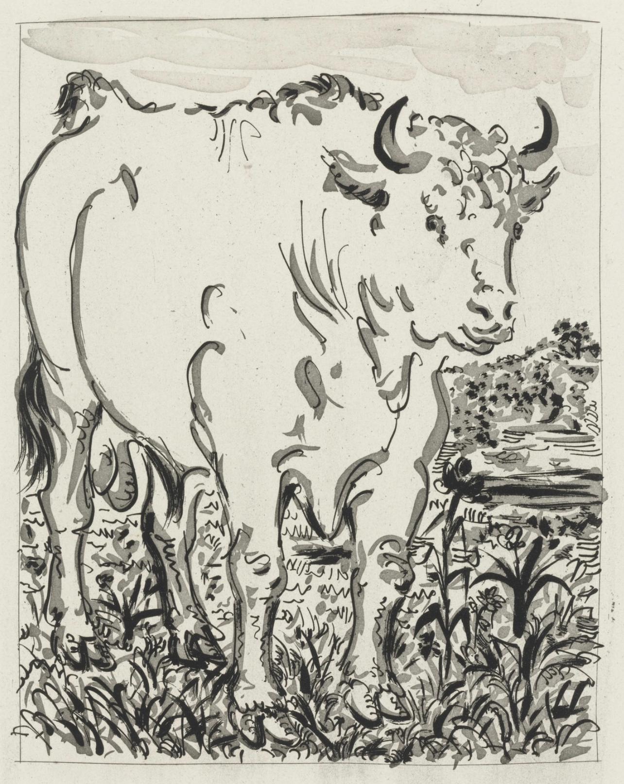 Pablo Picasso Landscape Print - Picasso, Le Bœuf, Histoire naturelle (after)