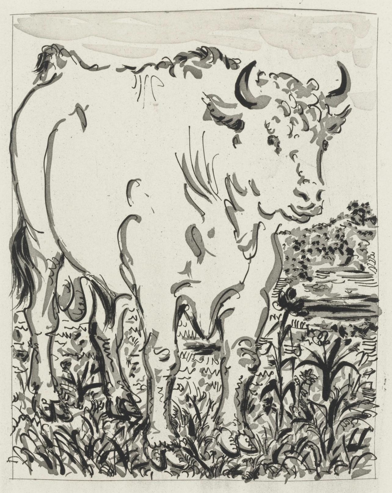 Pablo Picasso Landscape Print - Picasso, Le Bœuf, Histoire naturelle (after)