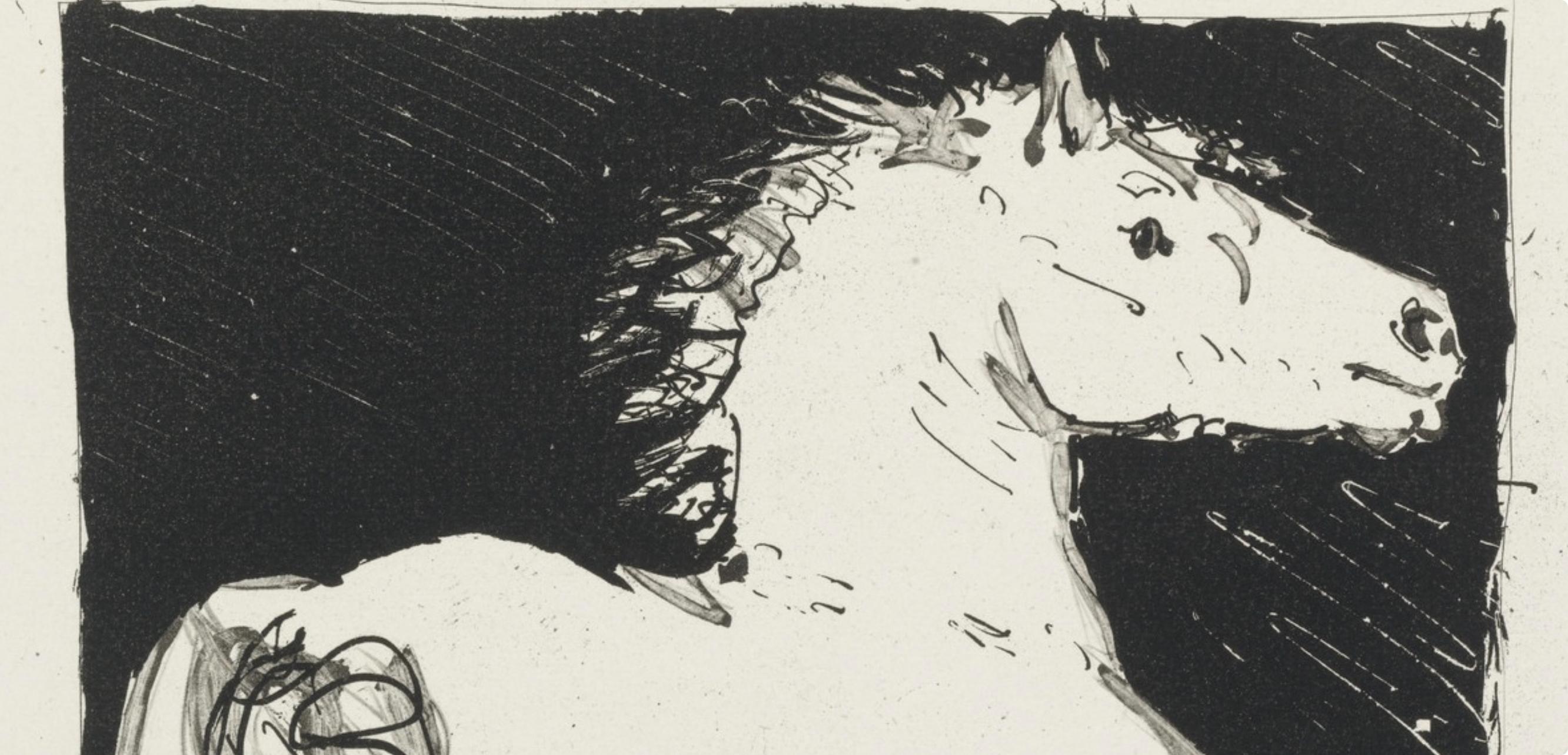 Picasso, Le Cheval, Histoire naturelle (d'après) - Beige Landscape Print par Pablo Picasso