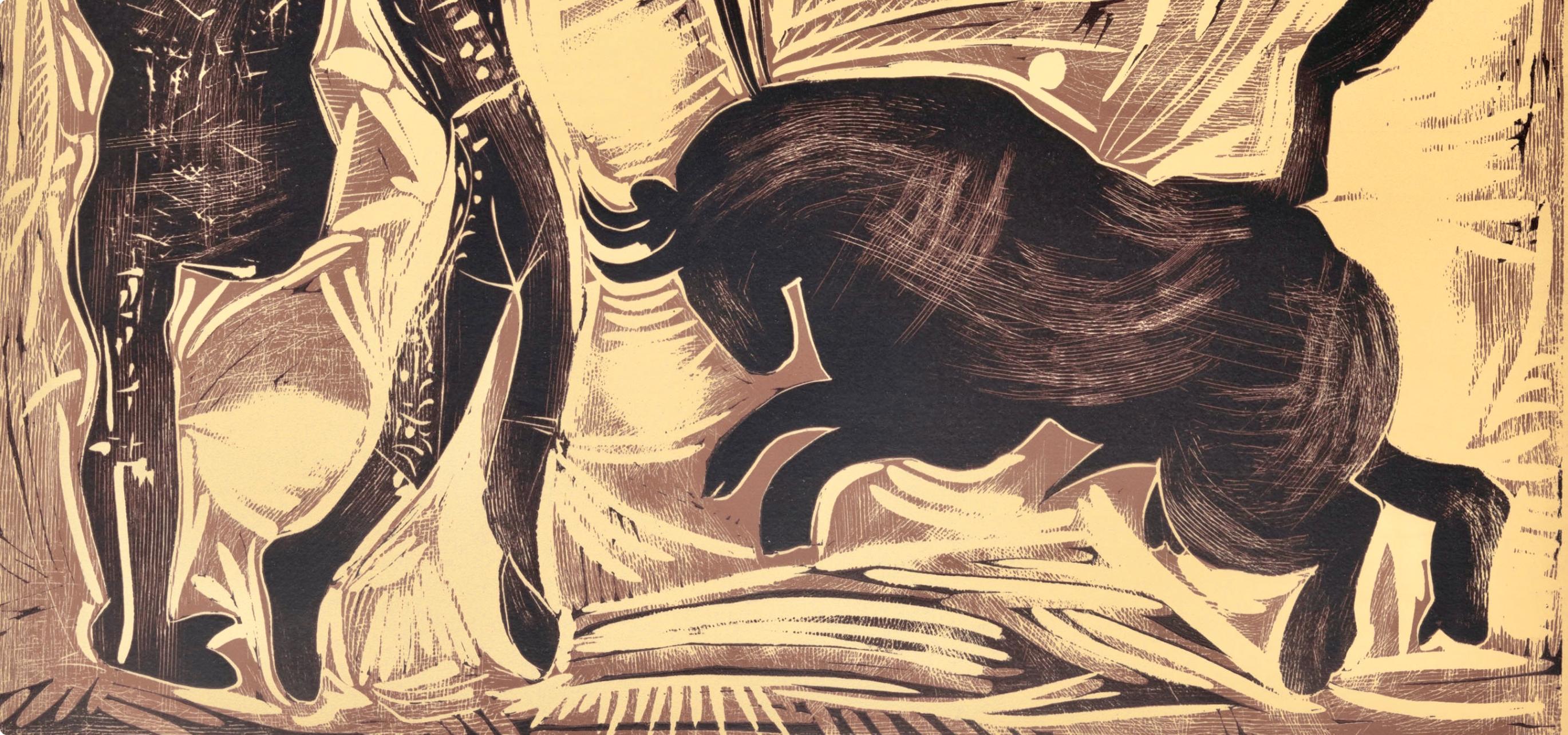 Picasso, Les banderilles (Orozco 214), Grabados al linóleo (after) - Beige Figurative Print by Pablo Picasso
