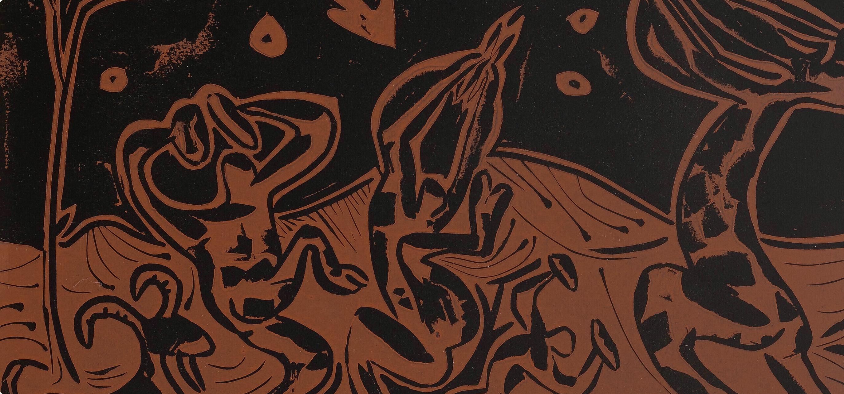 Picasso, Les danseurs au hibou (Orozco 214), Grabados al linóleo (d'après) - Cubisme Print par Pablo Picasso