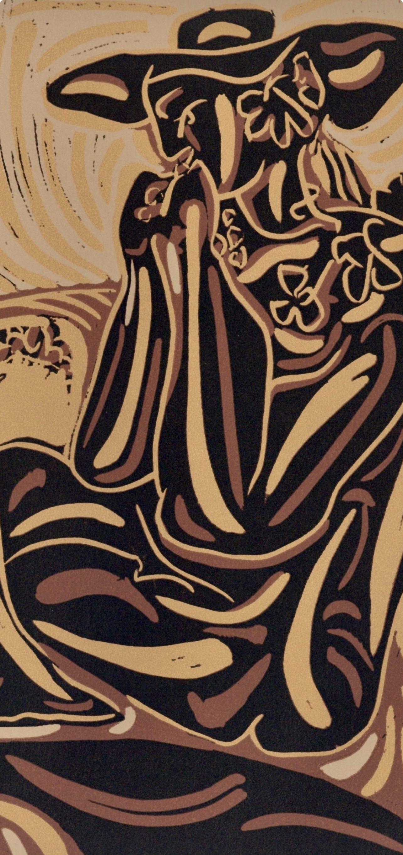 Picasso, Les Vendangeurs (Orozco 214), Grabados al linóleo (nach) (Braun), Figurative Print, von Pablo Picasso