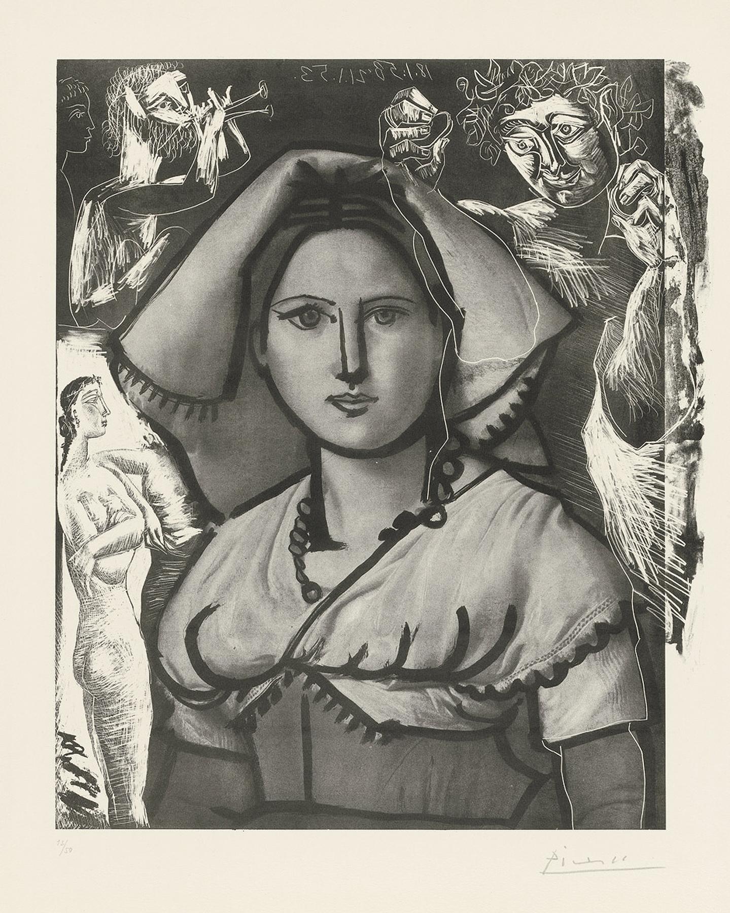 Pablo Picasso Portrait Print - Picasso L'Italienne (d'après le tableau de Victor Orsel) (Bloch 740.2)