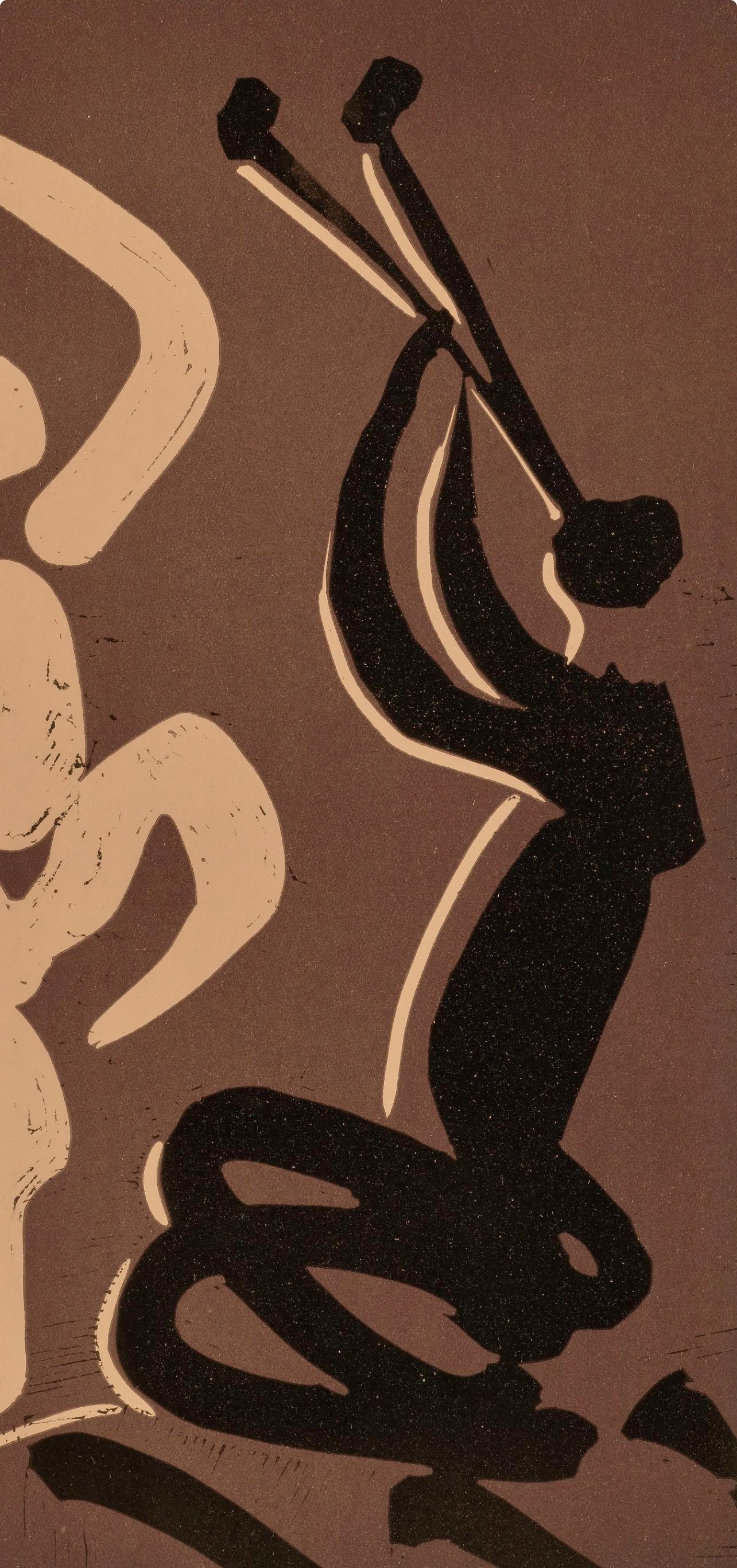 Picasso, Mère, danseur et musicien (Orozco 214), Grabados al linóleo (dopo) - Figurative Print Marrone di Pablo Picasso
