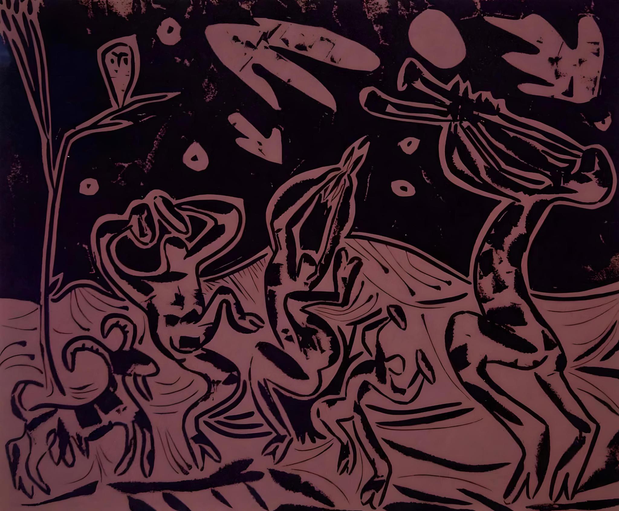 Landscape Print Pablo Picasso - Picasso, Danse nocturne avec un hibou, Éditions Cercle d'Art (d'après)