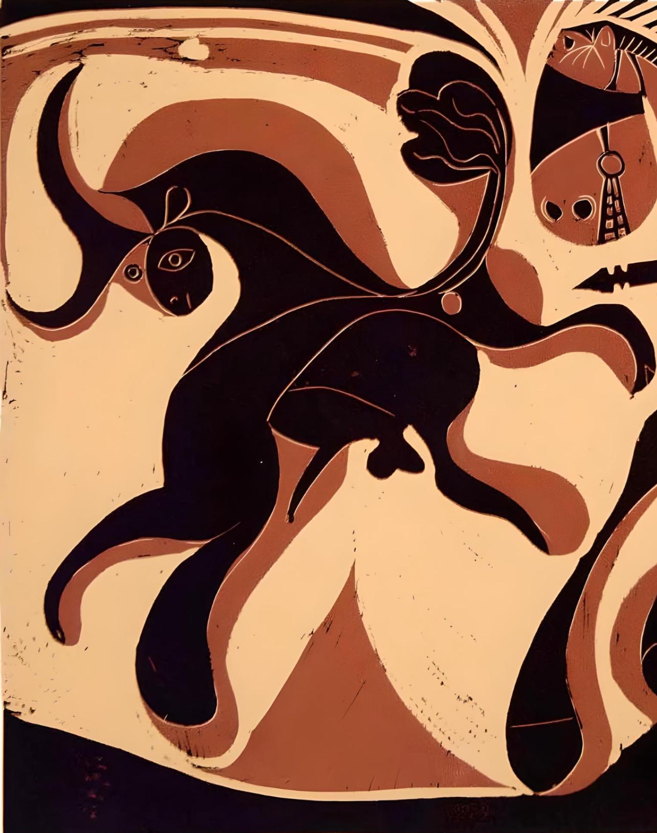 Picasso, Picador et Taureau en fuite, Éditions Cercle d'Art (d'après) - Cubisme Print par Pablo Picasso