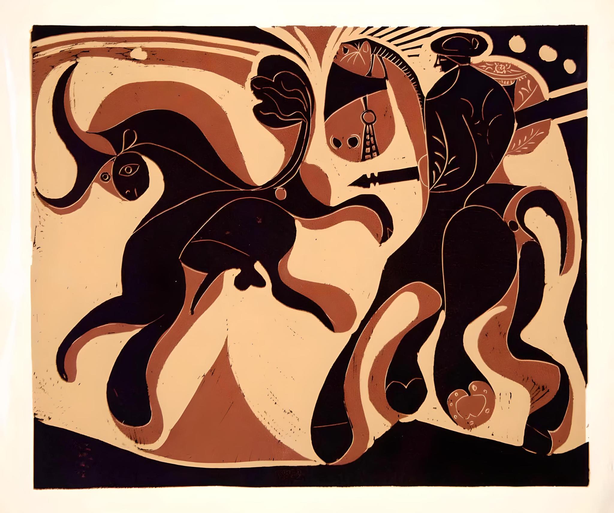 Picasso, Picador and Fleeing Bull, Éditions Cercle d’Art (after) - Cubist Print by Pablo Picasso